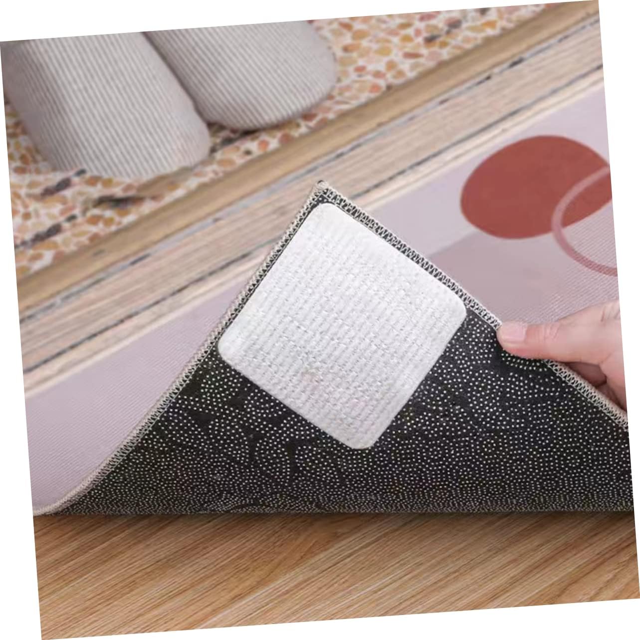 SOLUSTRE 16pcs Non- Rug Pad Gripper for Hardwood Floors and Tiles Adhesive Carpet Stickers Thin Design for Home Office Kitchen Use Easy Installation