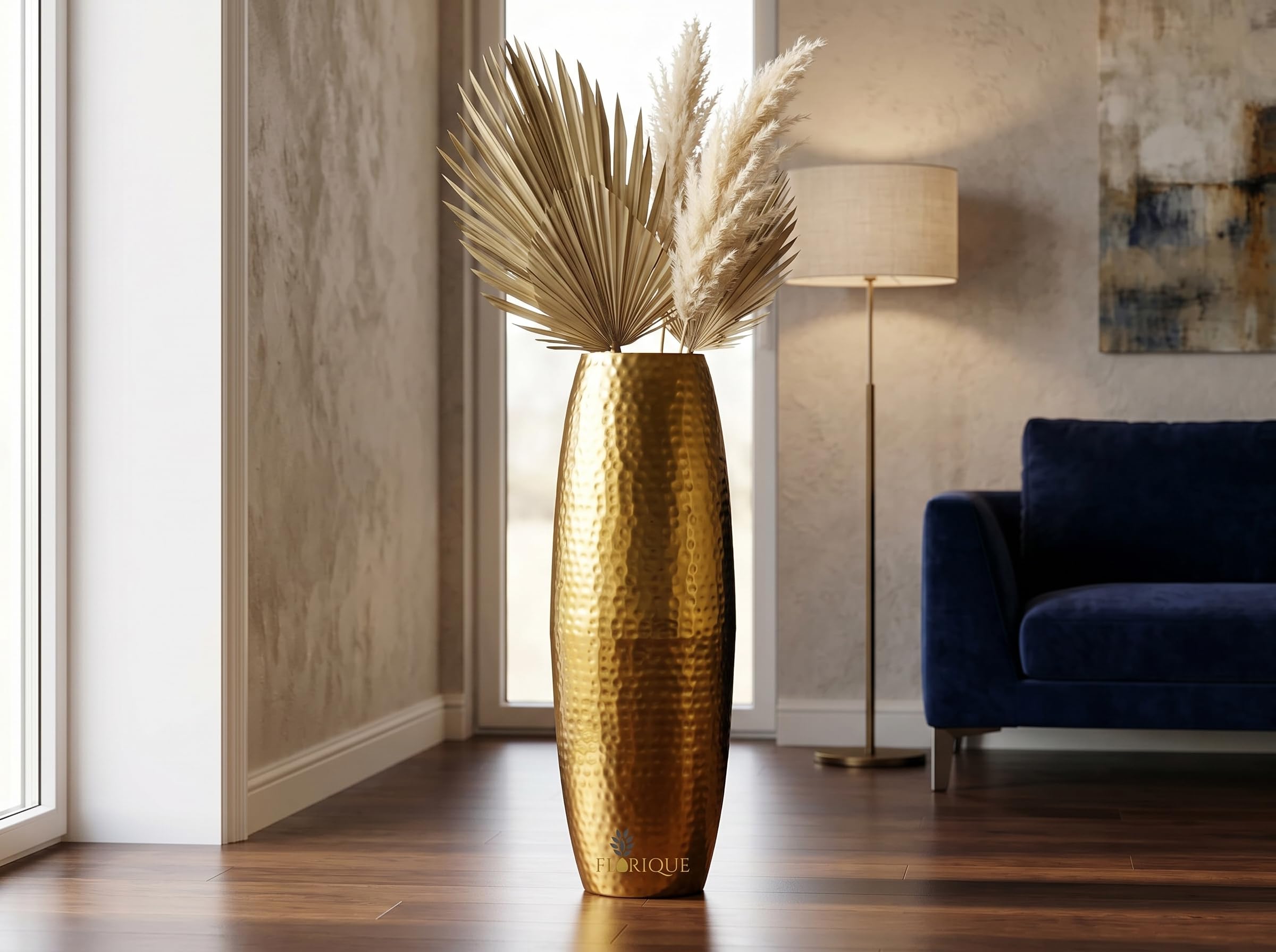 24-Inch Tall Gold Hammered Iron Floor Vase - Handcrafted Decorative Accent for Modern Home, Living Room, Office, and Event Décor - Durable Elegant Centerpiece for Flowers (Gold)-image-20