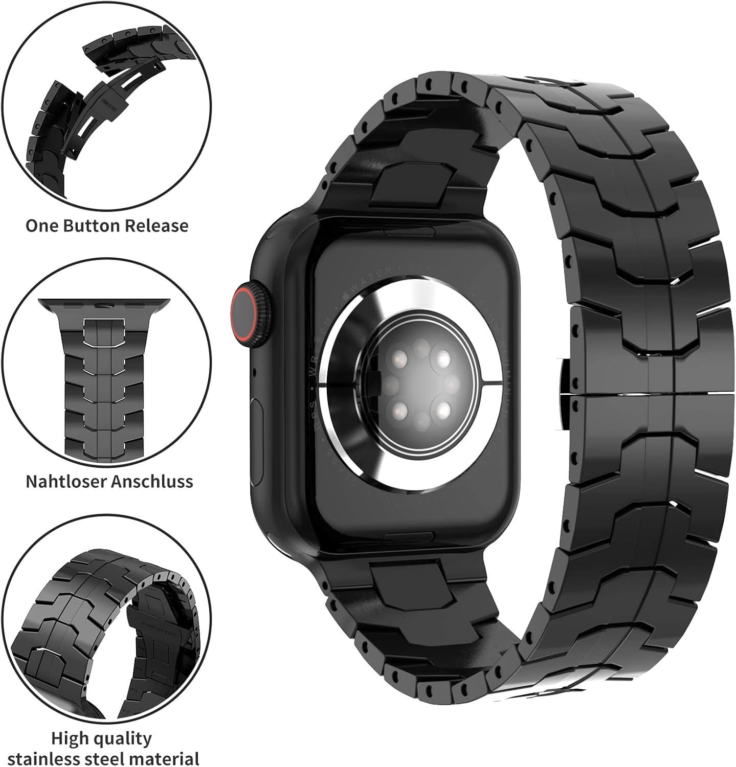 Compatible with Apple Watch Series 8 7 6 5 4 3 2 1 SE Stainless Steel Band Ultra 49mm 45mm 44mm 42mm 42mm 41mm 40mm 38mm Metal Bands, Men's Business Strap