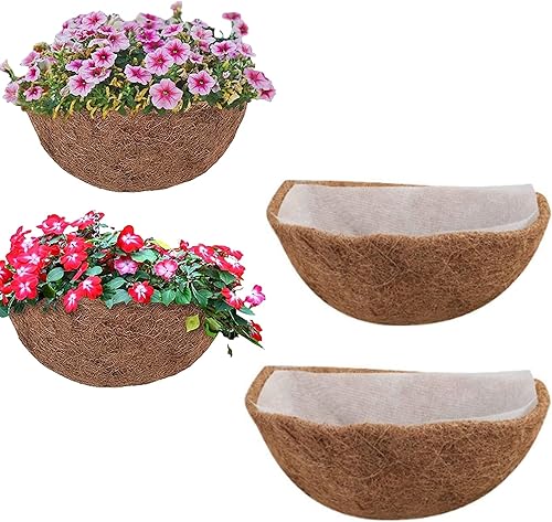 Wtosuhe 2 forros redondos de fibra de coco para colgar cestas colgantes de fibra de coco natural de 14 pulgadas, cestas de repuesto para plantas de
