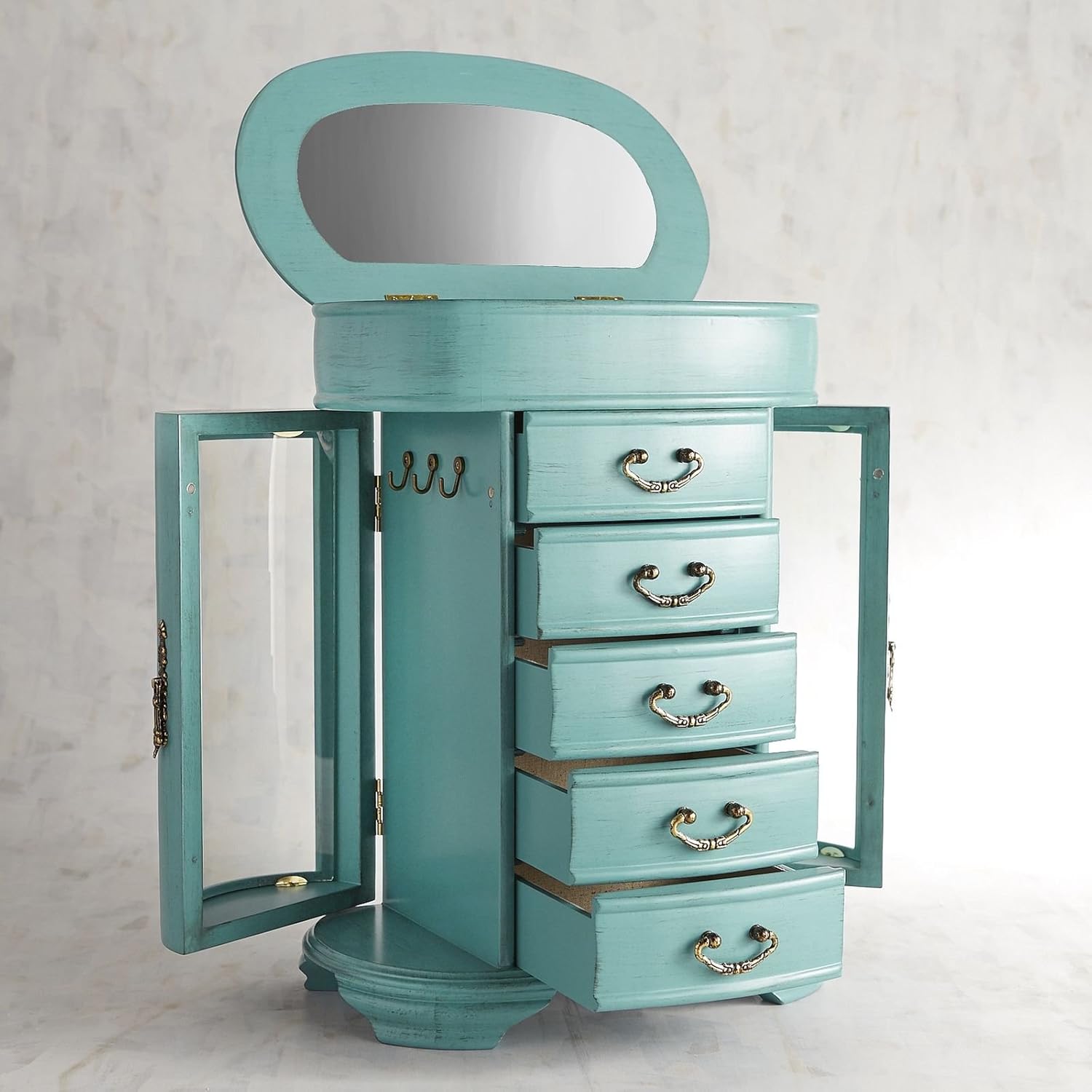 Hives & Honey Daphne Oval Glass Turquoise Jewelry Chest Jewelry Organizer Box Case Mirrored Storage : Clothing, Shoes & Jewelry