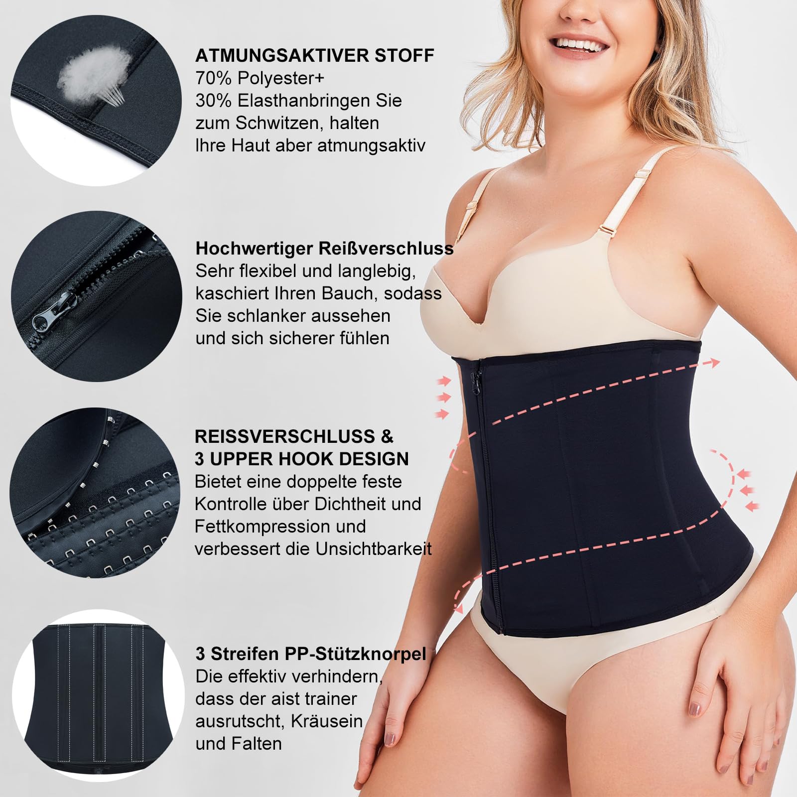 Waist Trainer, Shapewear Damen (Schwarz, XL)