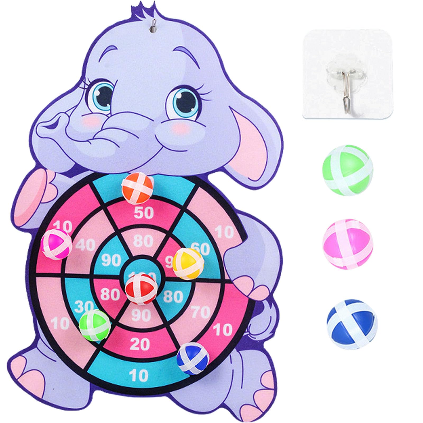 Dart Game for Kids, Indoor Games for Kids with Sticky Balls, Target Board Game for Hand-Eye Coordination, Fun Gift for Boys Age 8-10 Years, Soft Board with 3 Balls and Purple Elephant Hook-image-31