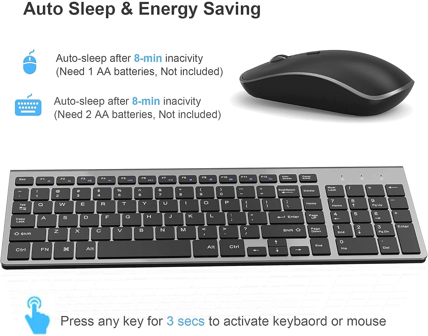 Wireless Keyboard and Mouse,J JOYACCESS 2.4G Ergonomic and Slim Wireless Computer Keyboard Mouse Designed for Windows, PC, Laptop,Tablet - Black Grey : Electronics