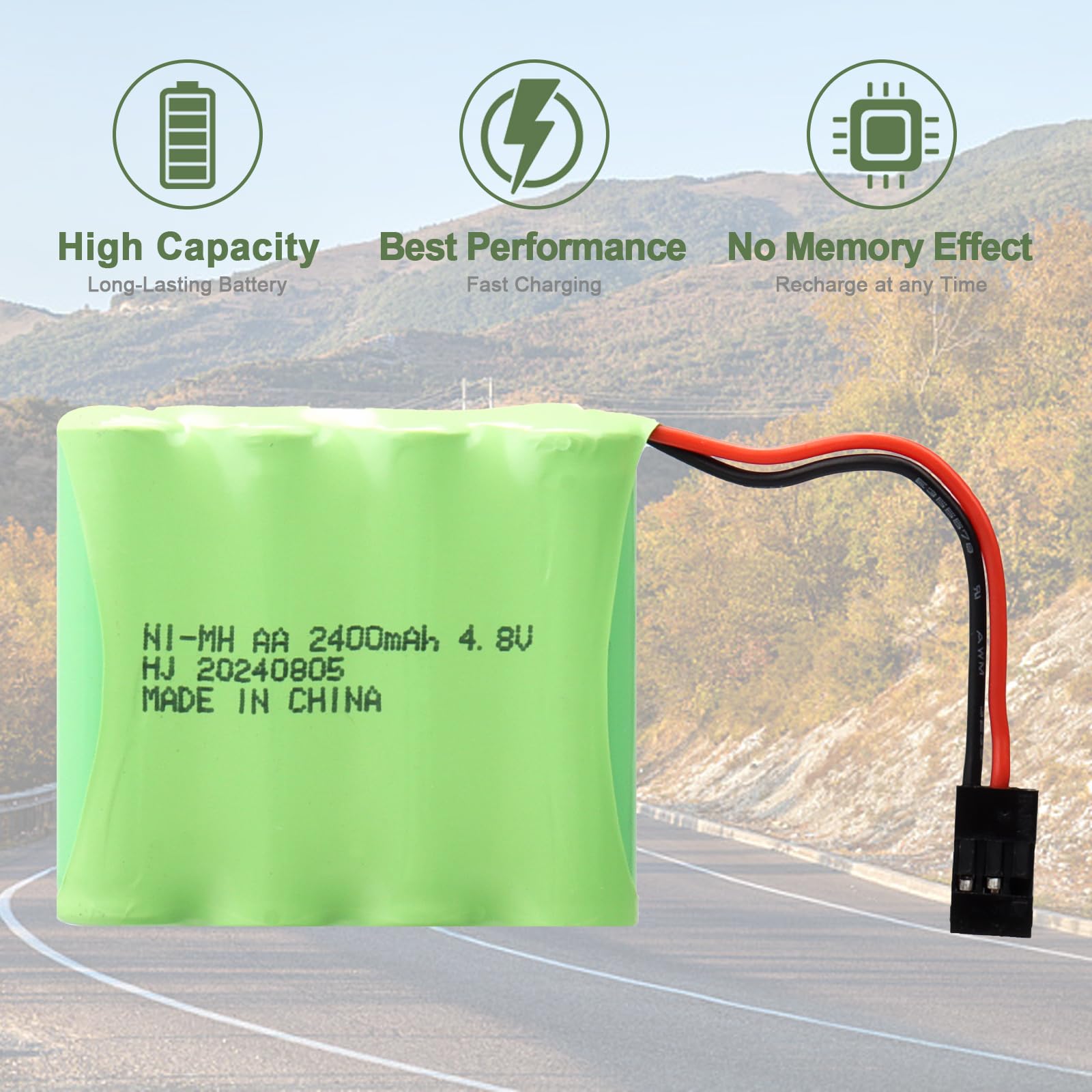 Lot de 2 Batteries NiMH RC 4,8 V 2 400 mAh avec connecteurs Hitec, Batterie Compatible avec contrôleur d'avion RC Futaba, Avions RC, récepteur d'hélicoptère RC, Futaba, JR et Autres modèles