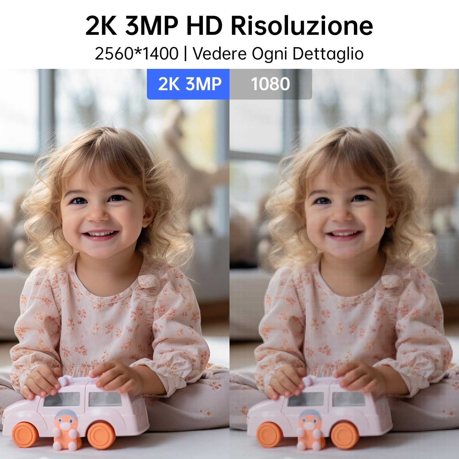 2K Telecamera WiFi Interno, Videocamera Sorveglianza WiFi 2.4/5GHz | Telecamera Interno Casa con Visione Notturna, Rilevamento Movimento, Inseguimento Automatico, Audio Bidirezionale​ (2 pezzi)