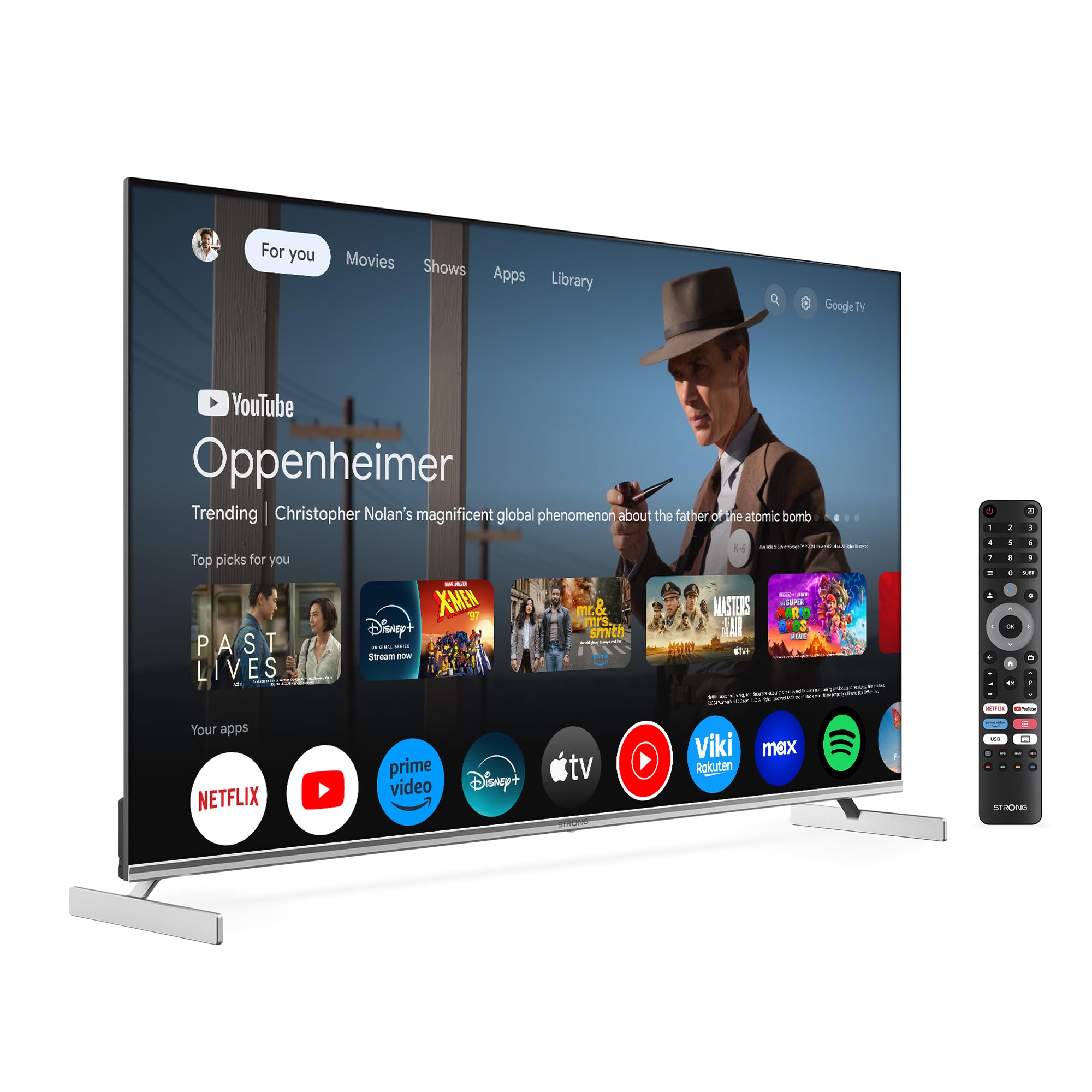 STRONG SRT55UF8733, 4K QLED Smart TV 55 Zoll: Streamen mit Netflix, Prime Video, Disney+ auf höchstem Niveau - Dolby Atmos, Google TV und Sprachsteuerung inklusive