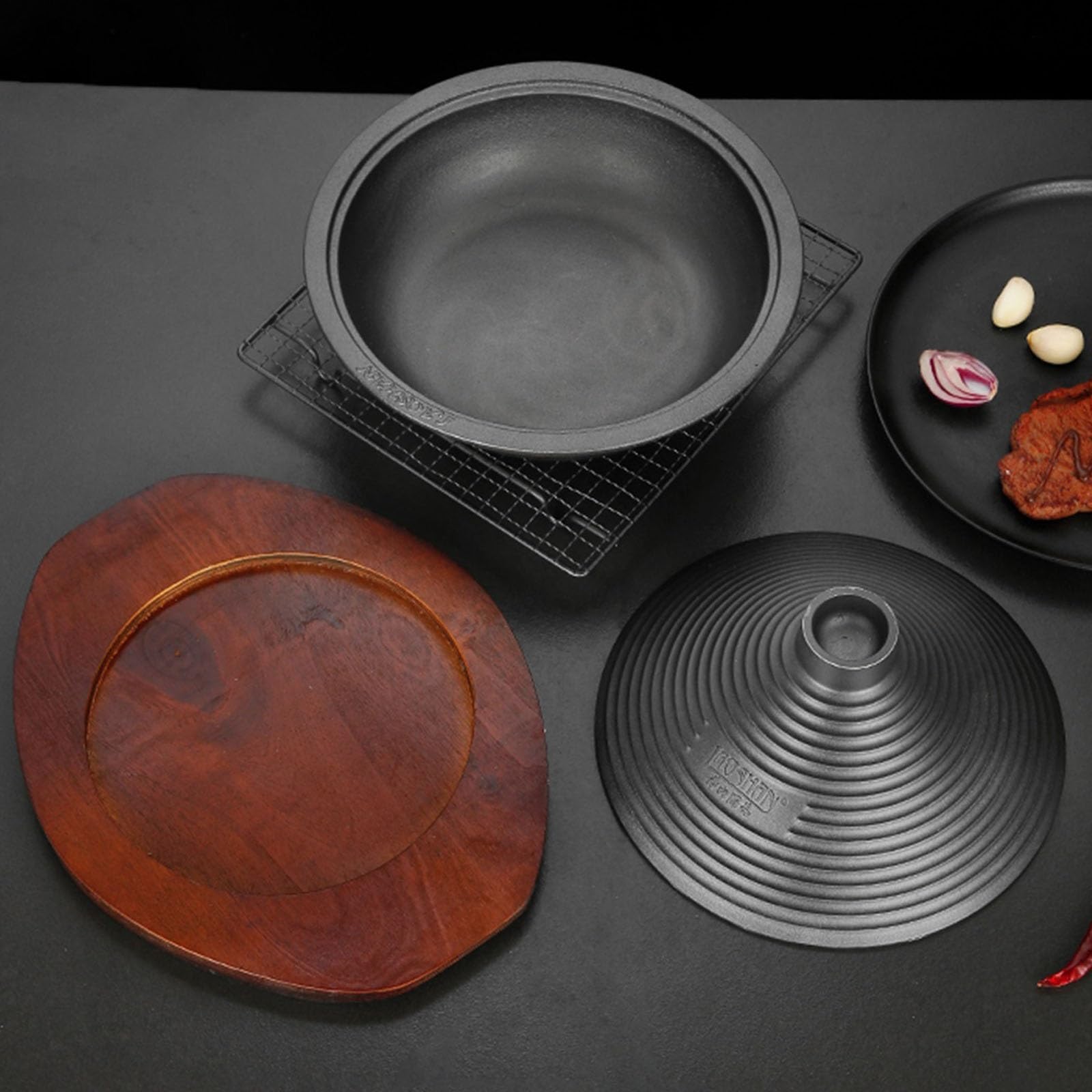 Plat Tajine Ensemble avec Socle pour Hôtels Restaurants Fonte Tajine Marocain Cuisine Fruits de Mer pour Gaz Cuisinières électriques(26cm)