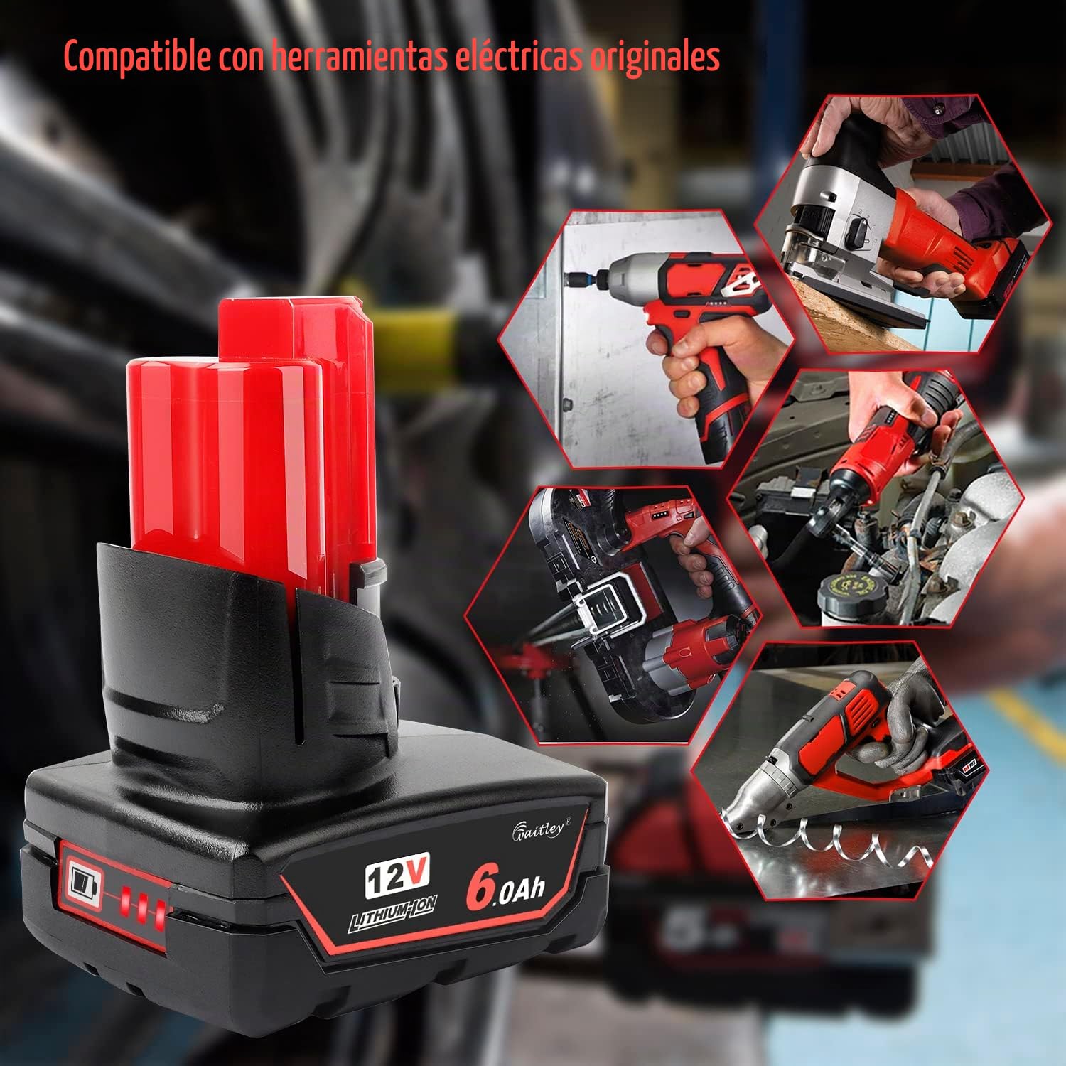Waitley - Batería para Milwaukee M12 M12B 48-11-2411 48-11-2401 48-11-2420 48-11-2401 48-11-2402 M-12 M12