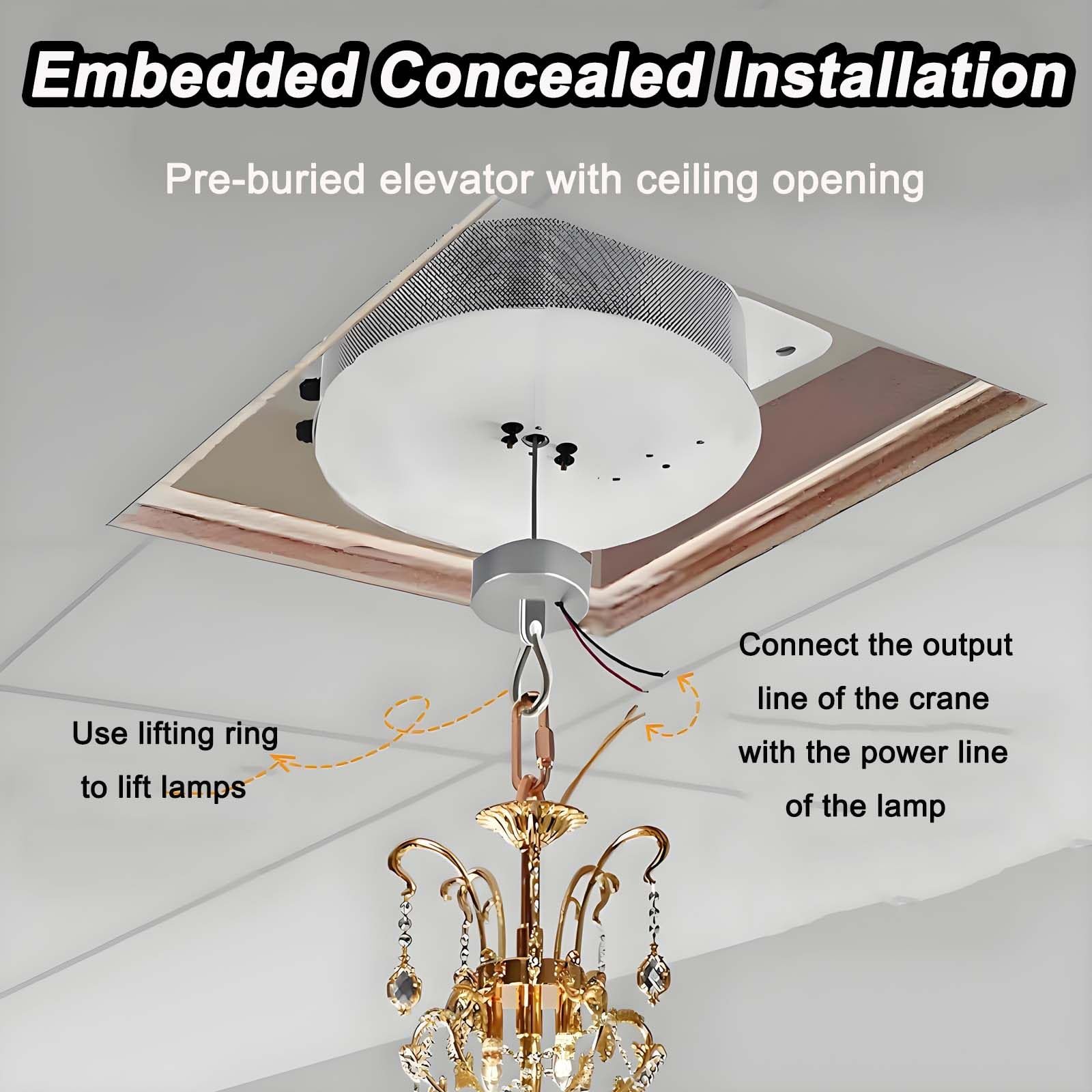 Paranco per lampadari 2 in 1, Sollevamento con argano Elettrico, capacità di carico 40-230 kg, Copertura Decorativa Bianca e Interruttore a Parete e remoto per la Pulizia delle lampade 180KG
