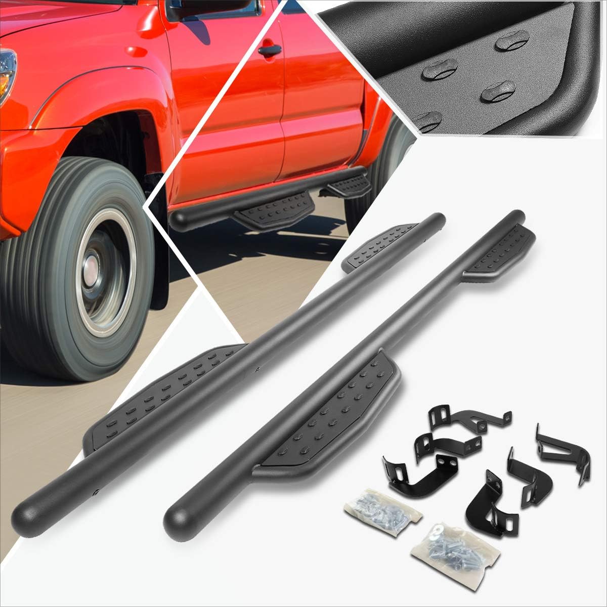 (2Pcs) 3 Inch Black Aluminum Round Tube Nerf Step Bars Side Steps Compatible with Tacoma Crew/Double Cab 05-20