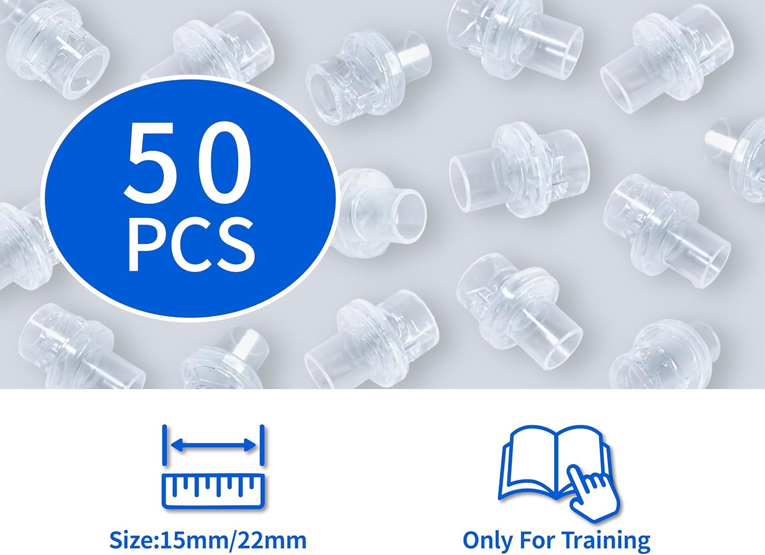 50pcs CPR Mask Training Valves, Training Only, One Way Valve for CPR Training Mask - Separately Packaged -(White)
