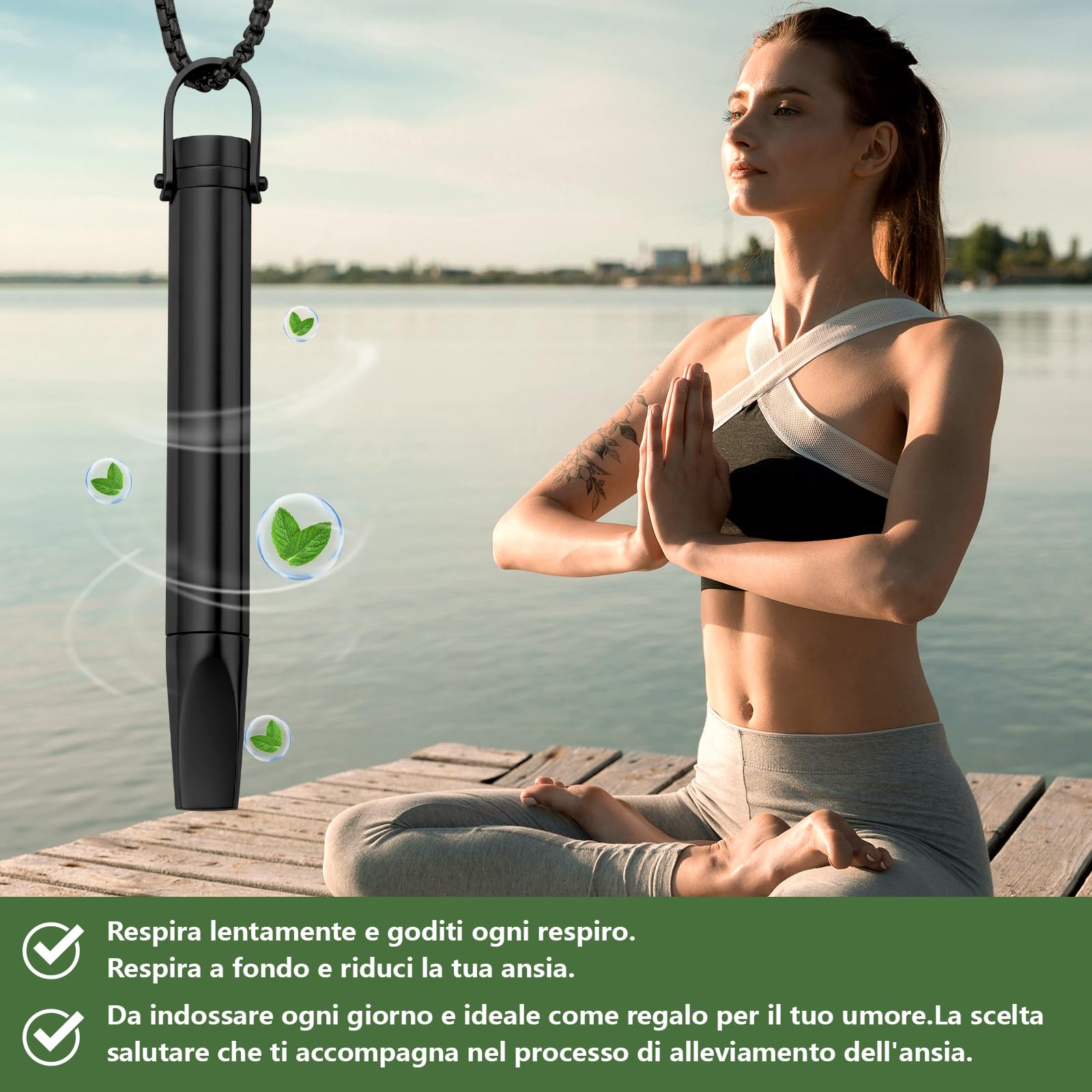Set Collana Ausiliaria Per Smettere Di Fumare, Con 15 Filtri. Resistenza dell'aria regolabile, Collana Respiratoria Antistress Senza Nicotina, Calma l'umore Tramite la Respirazione. Acciaio Inox