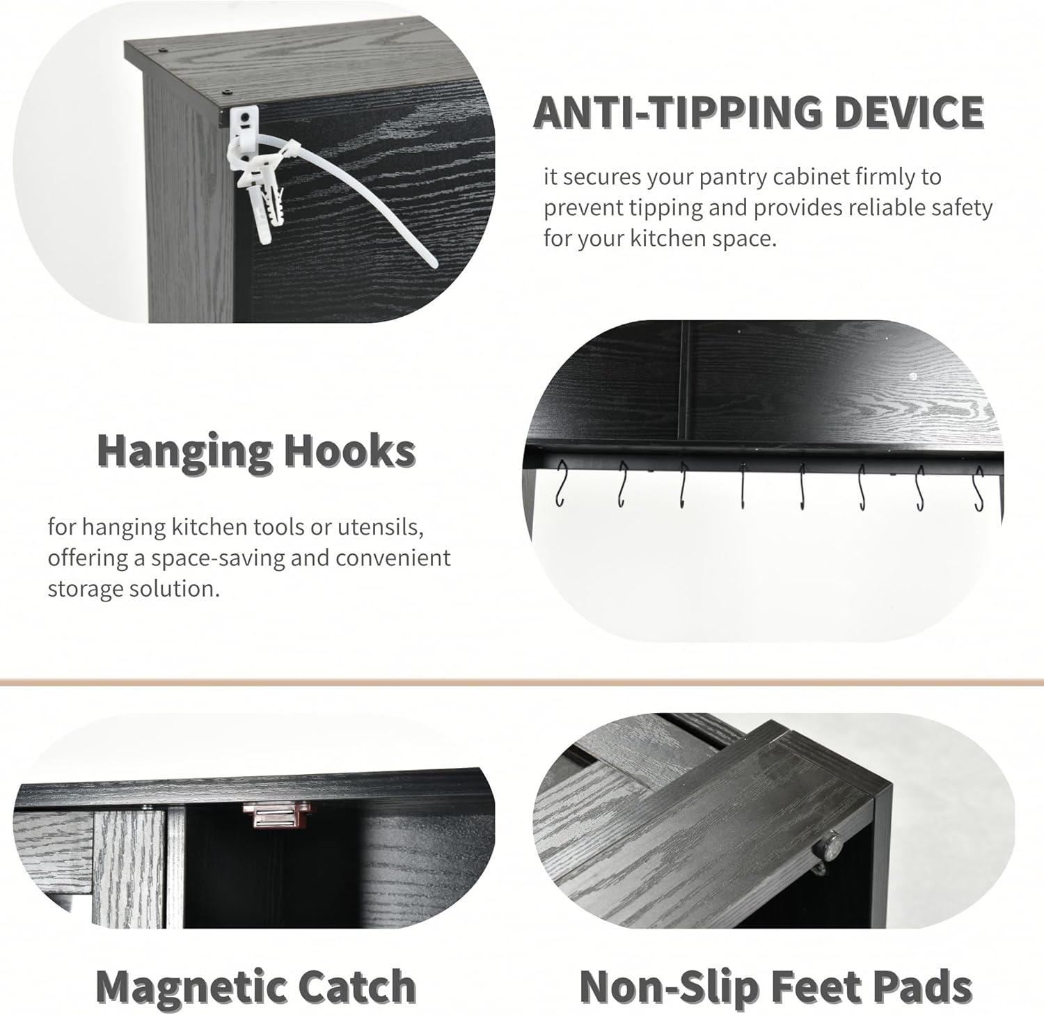 DWVO Kitchen Pantry Storage Cabinet with Microwave Stand, 71'' Tall Kitchen Hutch Cabinets with Power Outlet, Modern Food Pantry Hutch with Drawers ＆ Shelves for Home, Pack of 1, Black