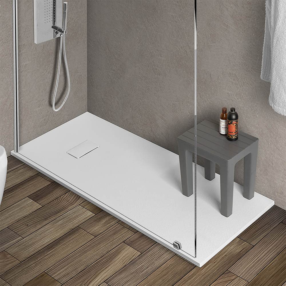 Piatto doccia in Resina, disponibile in diverse misure, design ultraslim con effetto pietra serie Agorà (70x170, Bianco)