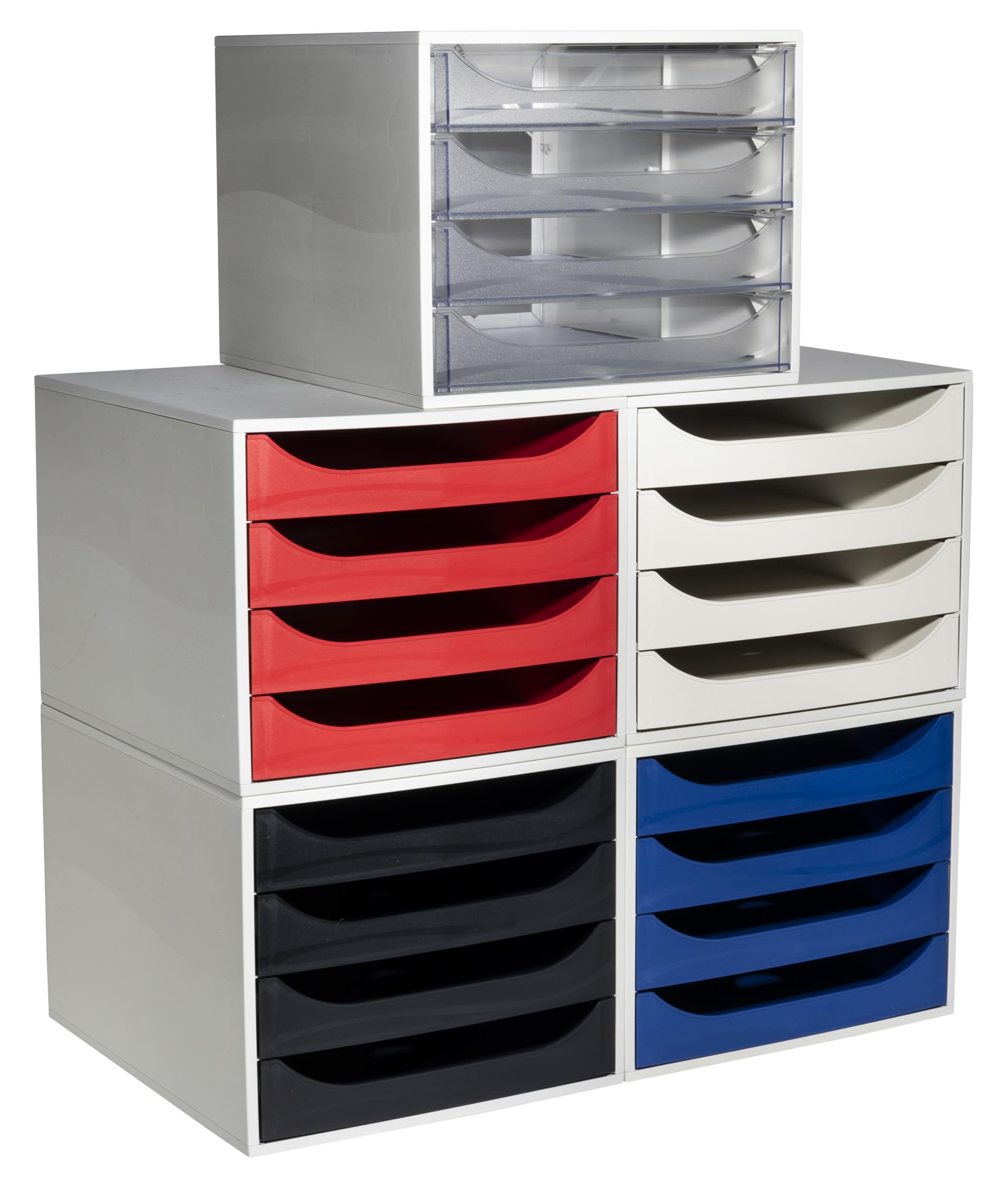 Exacompta - Réf. 2286107D - Module Économique à Tiroirs Ecobox - Caisson Individuel à 4 Tioirs pour Document A4 et A4+ - Dimensions 34,8 x 28,4 x 23,4 cm - Coloris Rouge