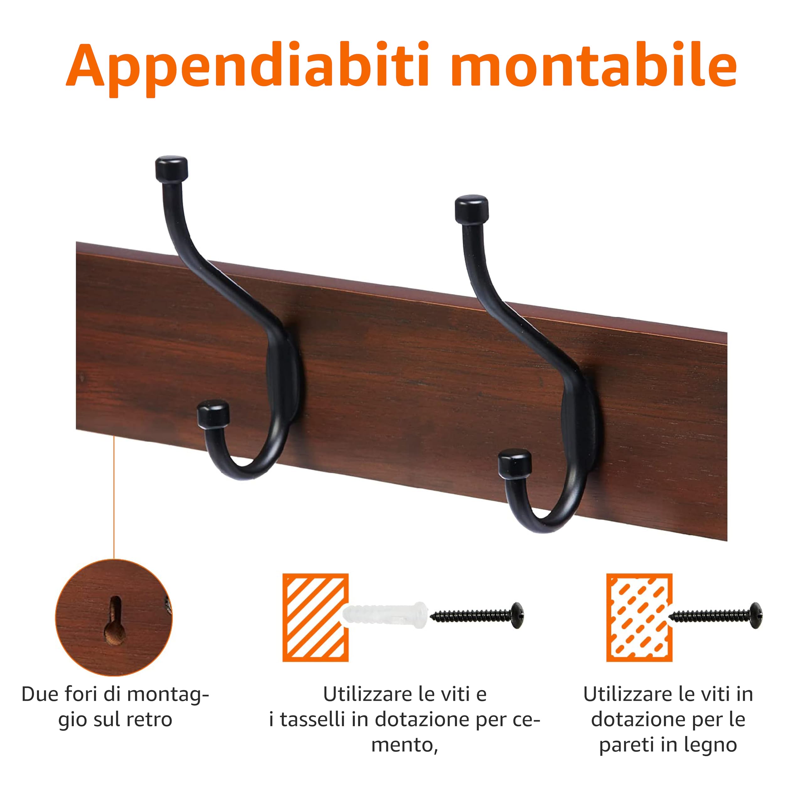 Amazon Basics Rettangolare Appendiabiti da parete, Noce chiaro, Confezione da 1
