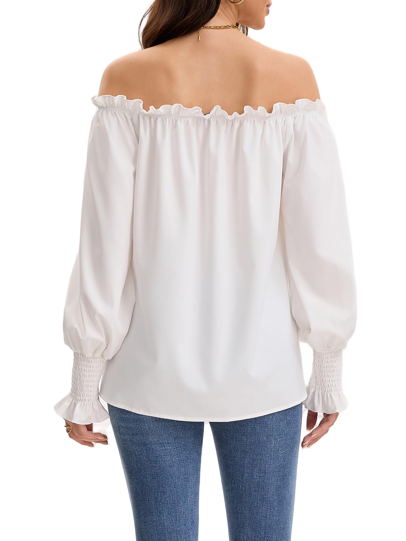 Women's Off The Shoulder Top Long Sleeve Ruffle Hem Blouse Casual Loose Shirts