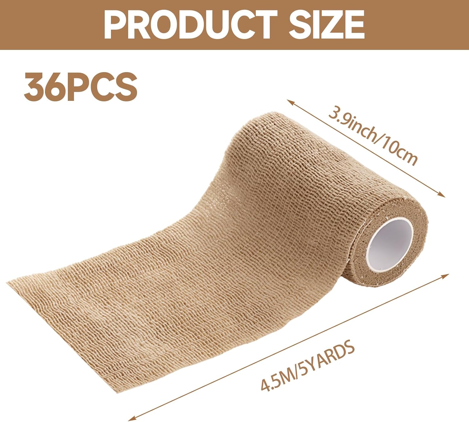 ABuff 36 Pack Self Adhesive Bandage Wrap, 4" X 5 Yards Athletic Tape Elastic Breathable Cohesive Bandage Wrap, Vet Wraps, Tattoo Grip Tape Wraps Medical Tape for Sports, Wrist, Ankle, Swelling (Nude)