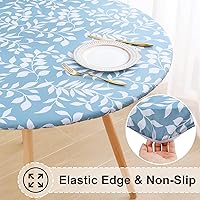 Vista 2 de Misaya - Mantel redondo ajustable con borde elástico, 100% impermeable y resistente al aceite, mantel de plástico con respaldo de franela de vinilo
