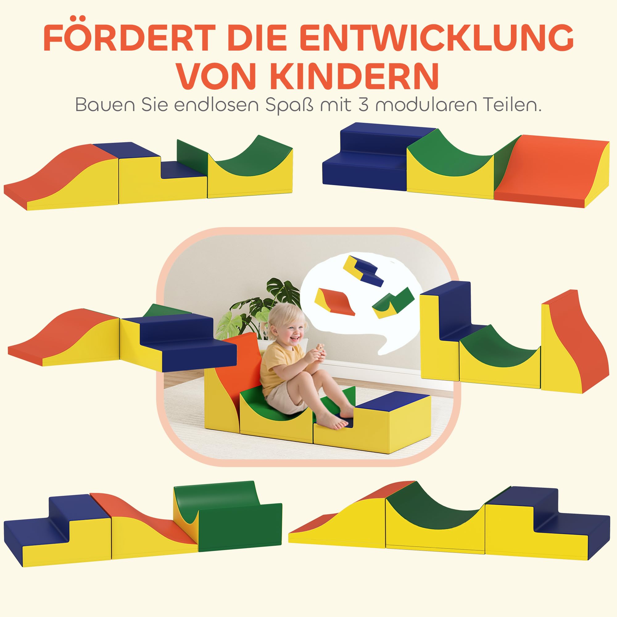 AIYAPLAY Schaumstoff Bausteine Kinder 3 Stück Klettern Softbausteine Bausteinset Großbausteine Baby Riesenbausteine Bauklötze Kunstleder Gelb