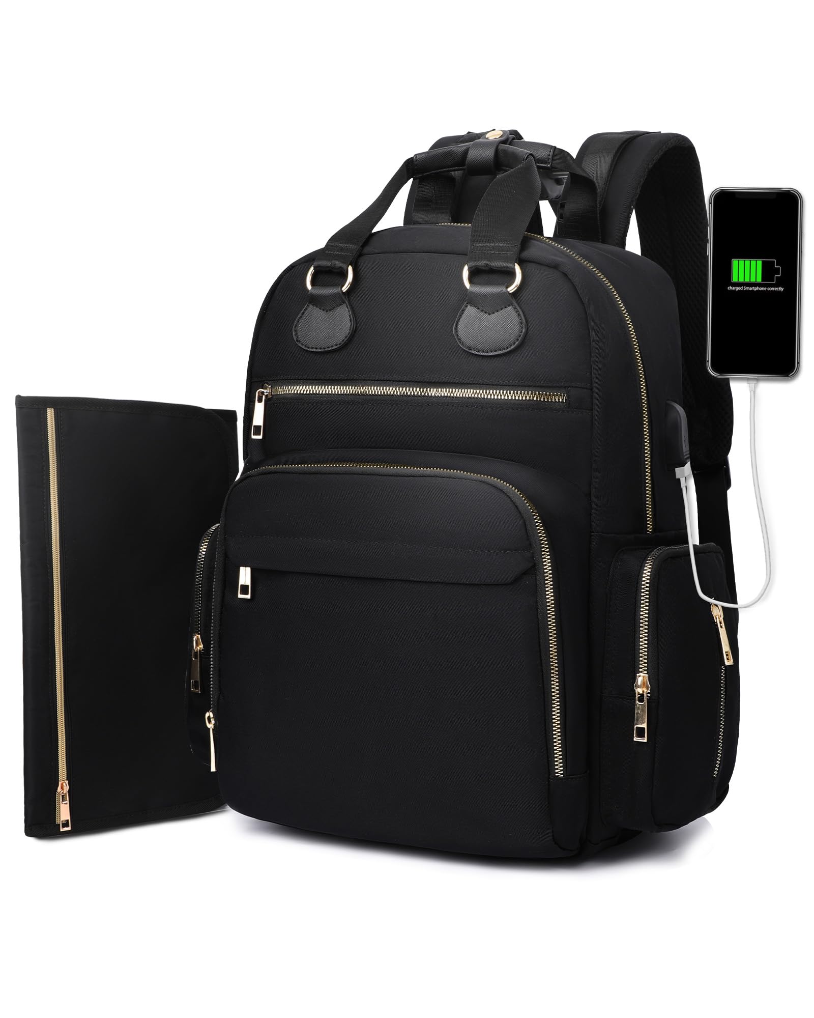 Diaper Bag Backpack, Baby Diaper Bag with 17 Pockets, Travel Baby Bag Backpack for Girl Boy, Large Diaper Bag with Changing Pad,USB Charging Port,Wet Dry Bag,Black