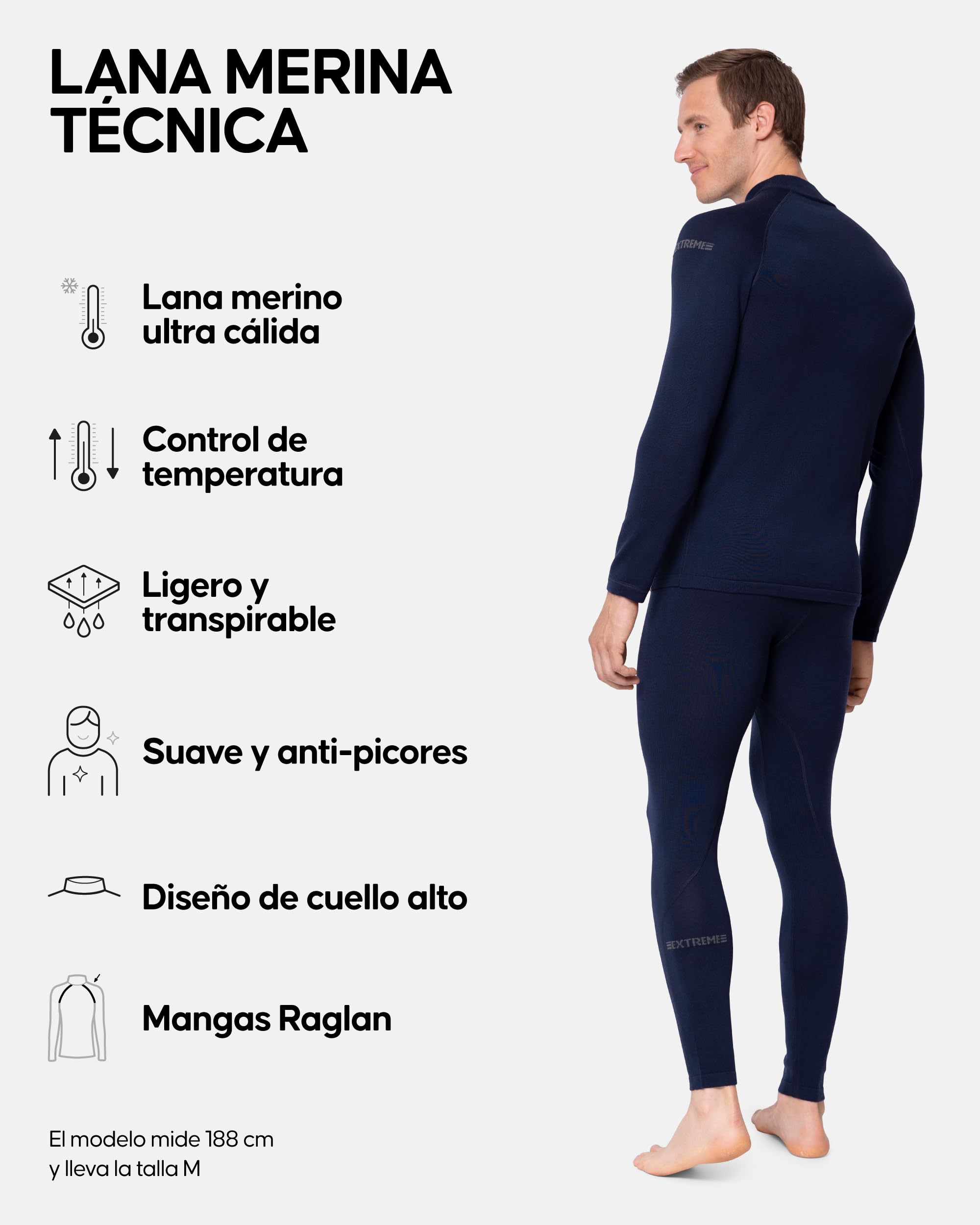 DANISH ENDURANCE Conjunto Térmico Lana Merino Hombre, Frío Extremo