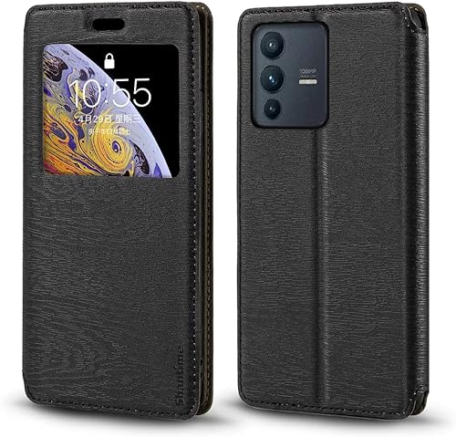 Funda para Vivo S12 5G V2162A, funda de cuero de grano de madera con tarjetero y ventana, cubierta magnética abatible para Vivo V23 5G (6.44