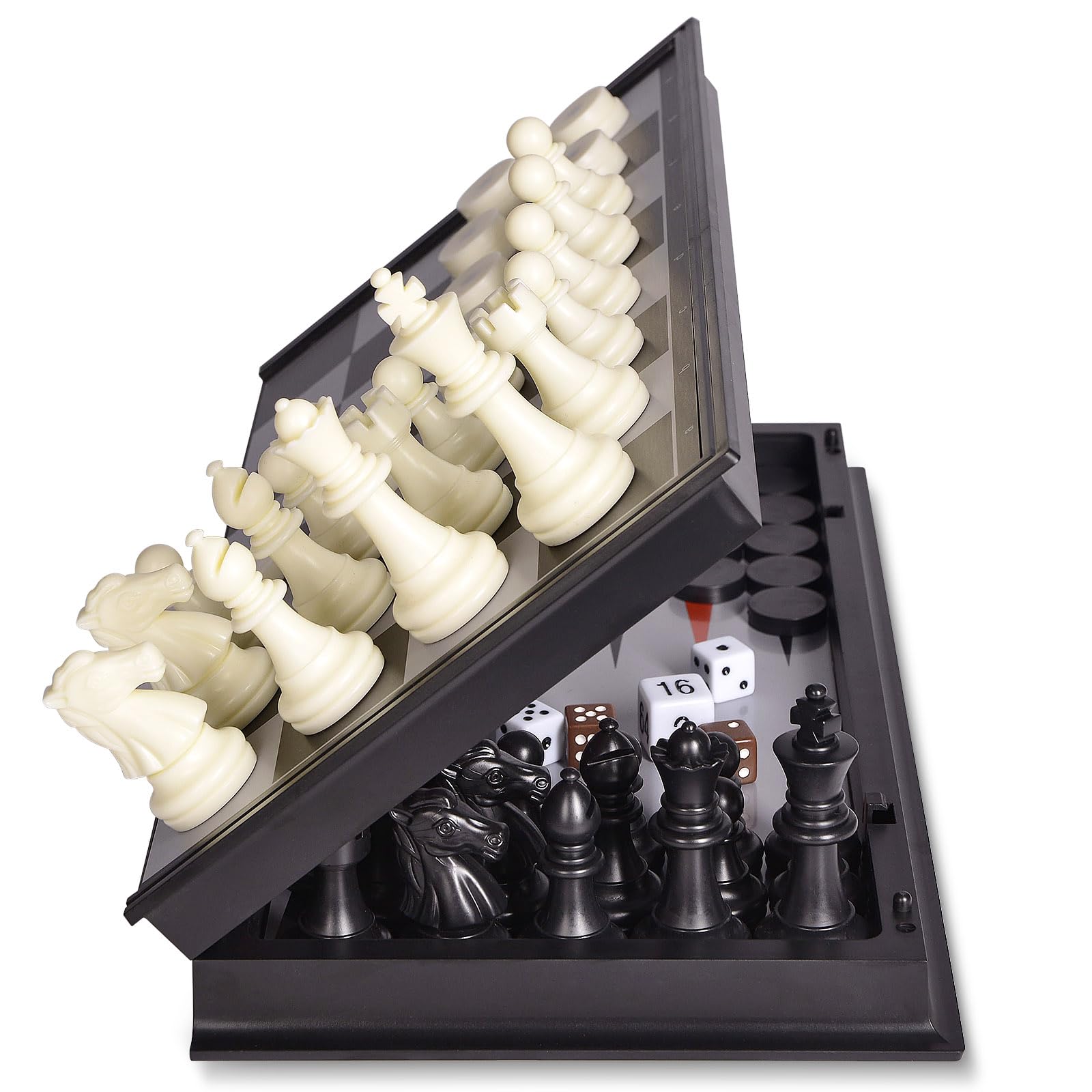 12.5" 3 in 1 Magnetic Chess Set Travel Game Folding Chess Board - Plastic Chess Checkers Backgammon Sets for Classroom Beginner, Portable Educational Learning Toys Gifts