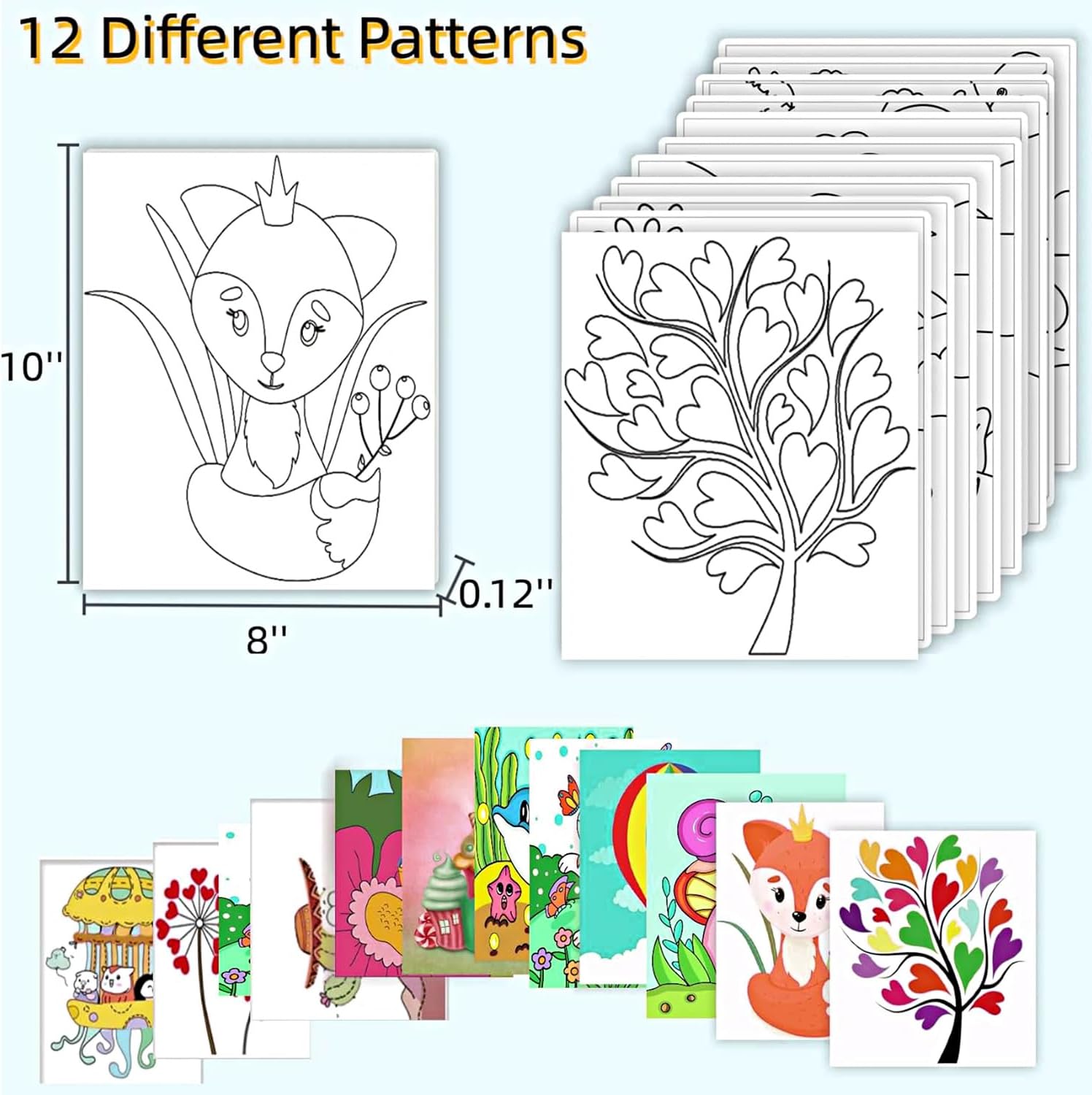 Aosemili 12PCS Pre Drawn Canvas for Painting 8x10in Cute Pre Printed Bulk Painting Canvas with Design Pictures to Paint, Large Predrawn Art Canvases with Picture Christmas Valentines Party Favor Gift