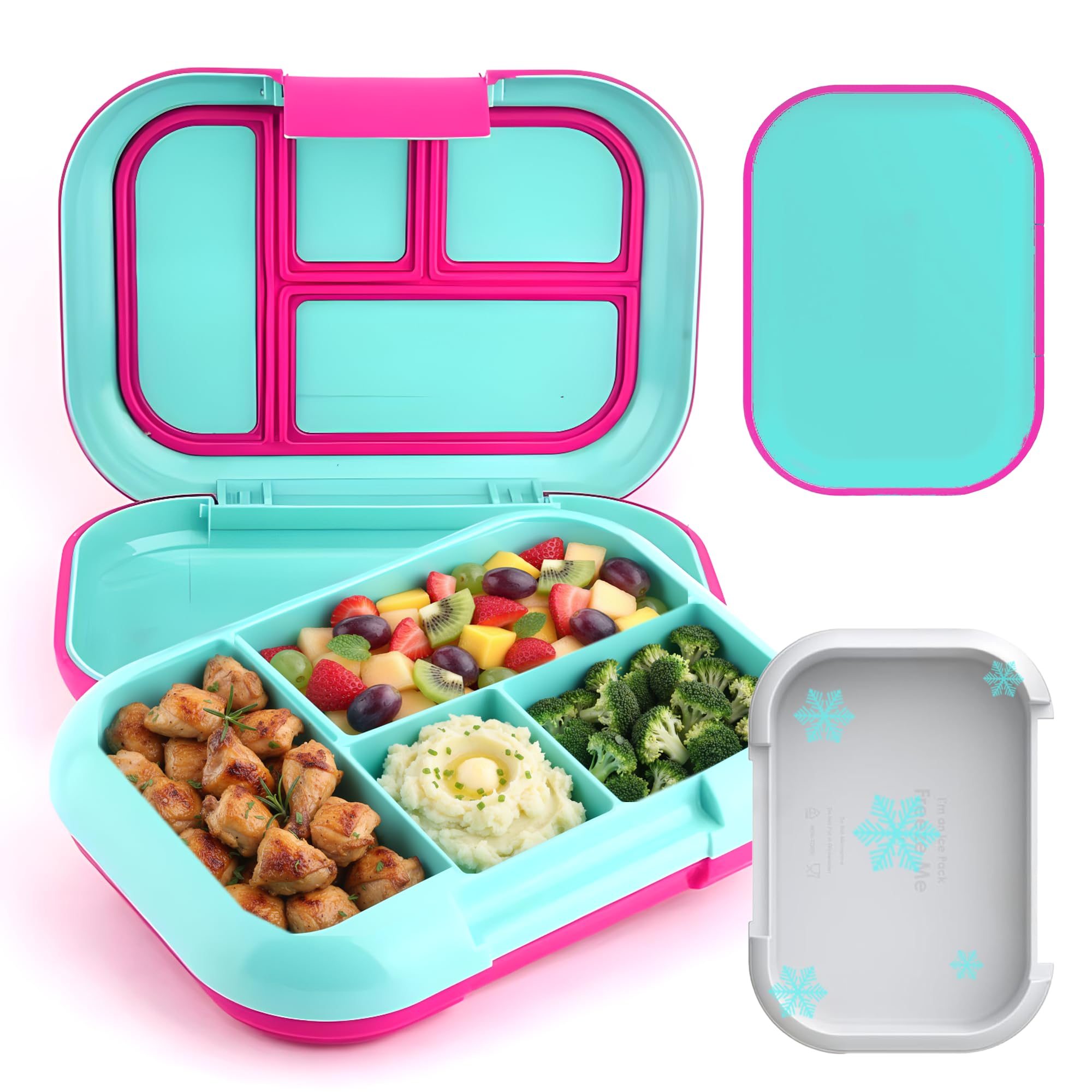 TMillions Auslaufsichere Bento Lunchbox mit 4 Fächern und integriertem Kühlakku 3,3 Cups Fassungsvermögen PFAS und BPA frei mikrowellengeeignet und spülmaschinengeeignet ideales Format