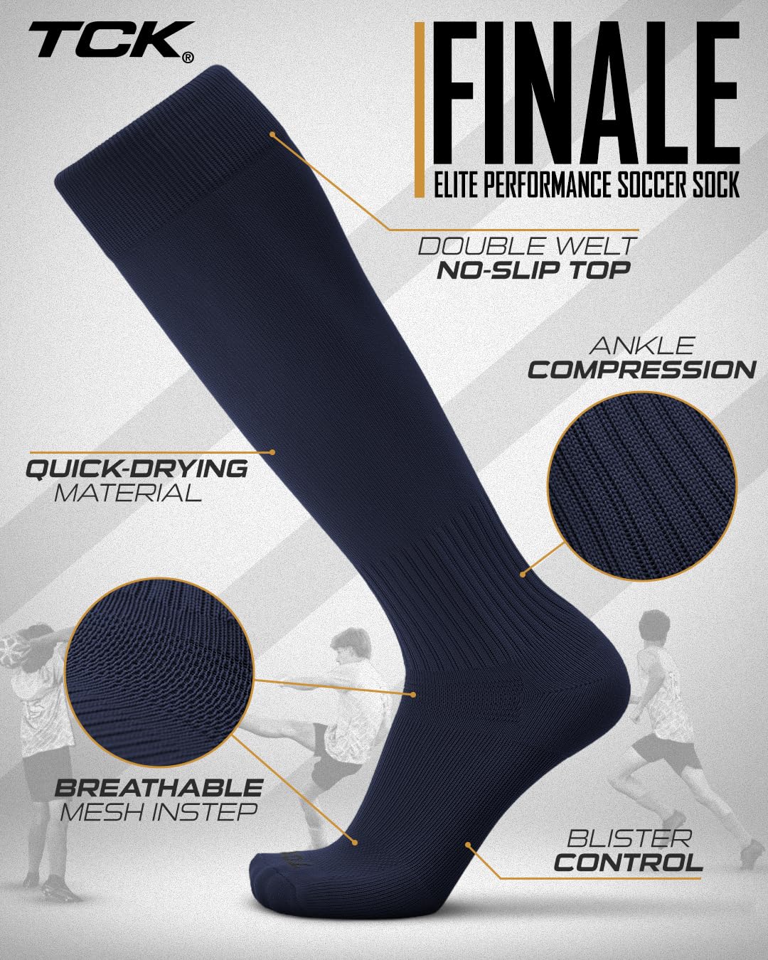 TCK Sports Elite ProDRI Finale Fußballsocken mit extra Cross-Stretch für Schienbeinschoner (mehrere Farben) - blau - Large