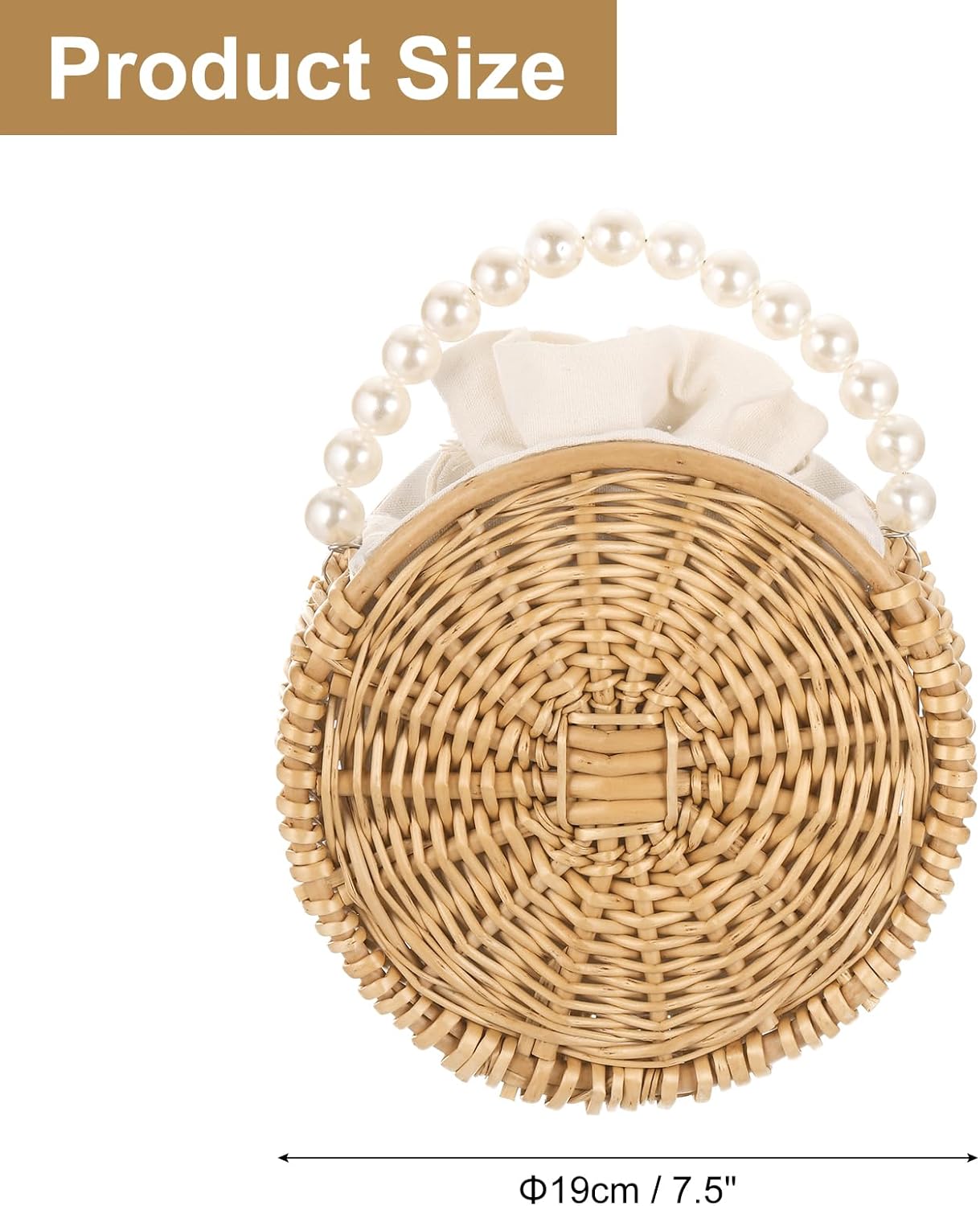 uxcell Women Straw Crossbody Bag, Round Rattan Bag Straw Clutch Purse Rattan Woven Handbag Rattan Tote Bags with Hard Handle for Summer Beach Travel