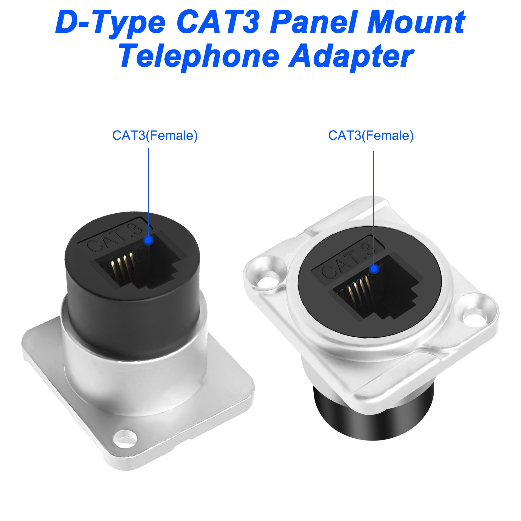 XMSJSIY Lot de 2 adaptateurs de panneau de type D RJ11 CAT3 femelle vers femelle type D CAT3 6P4C pour téléphone - Adaptateur passe-through - Adaptateur de bureau - Argenté