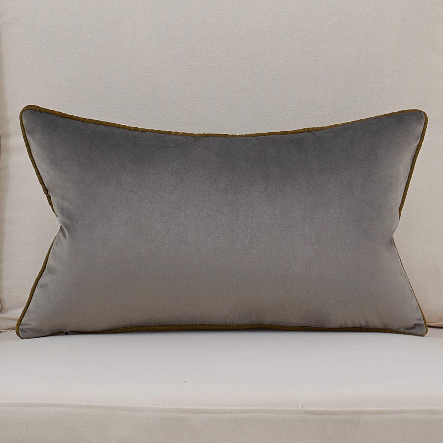 Avigers 12 x 20 Inch Gray Gold Leather Striped Lines Velvet Cushion Case Luxury Modern Throw Pillow Cover Decorative Pillow for Couch Living Room Bedroom Car - Image 2