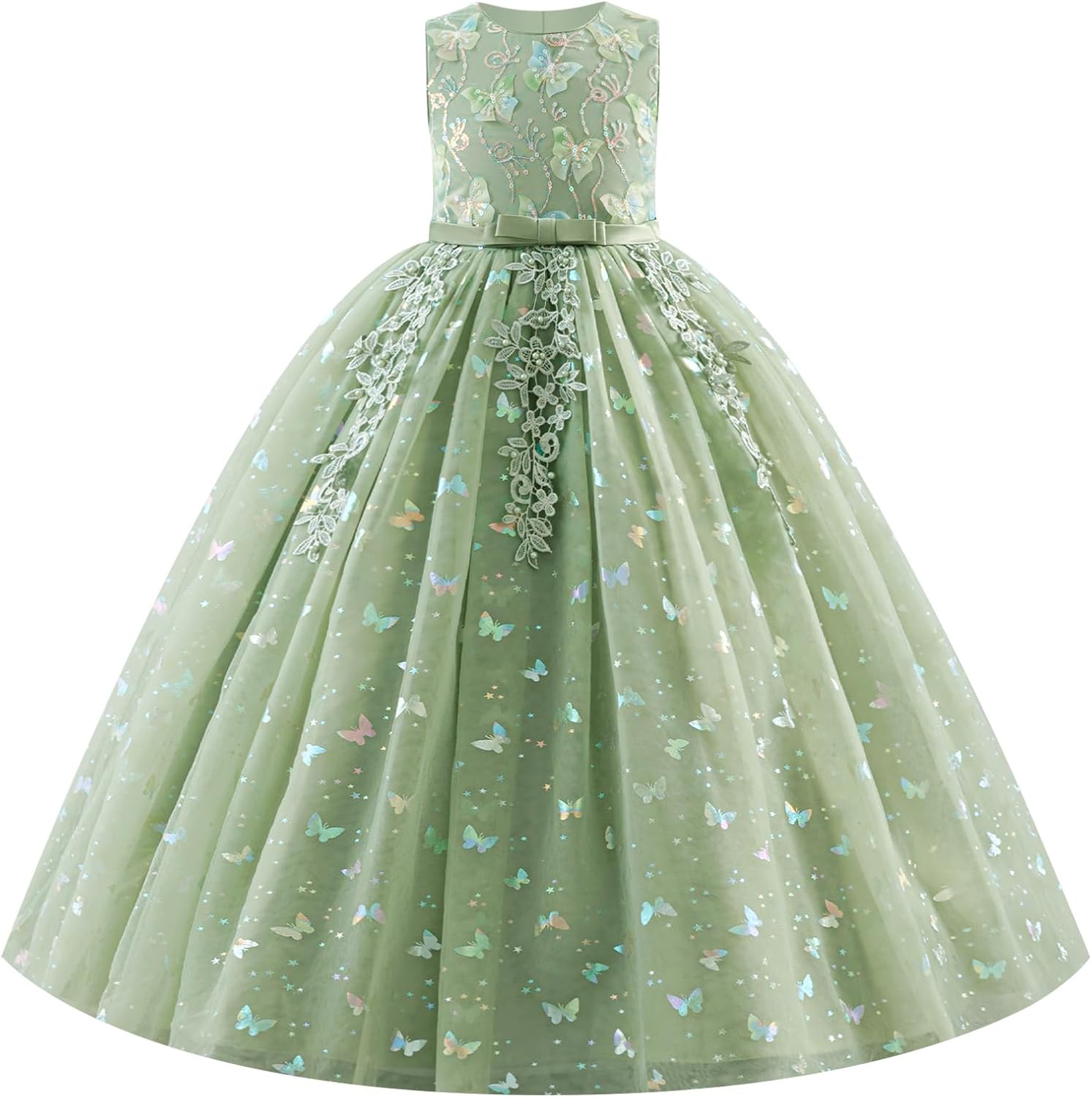 Girls Flower Vintage Lace Princess Long Dress for Kids Tulle Pageant Formal Party Wedding Floor Dance Evening Gown