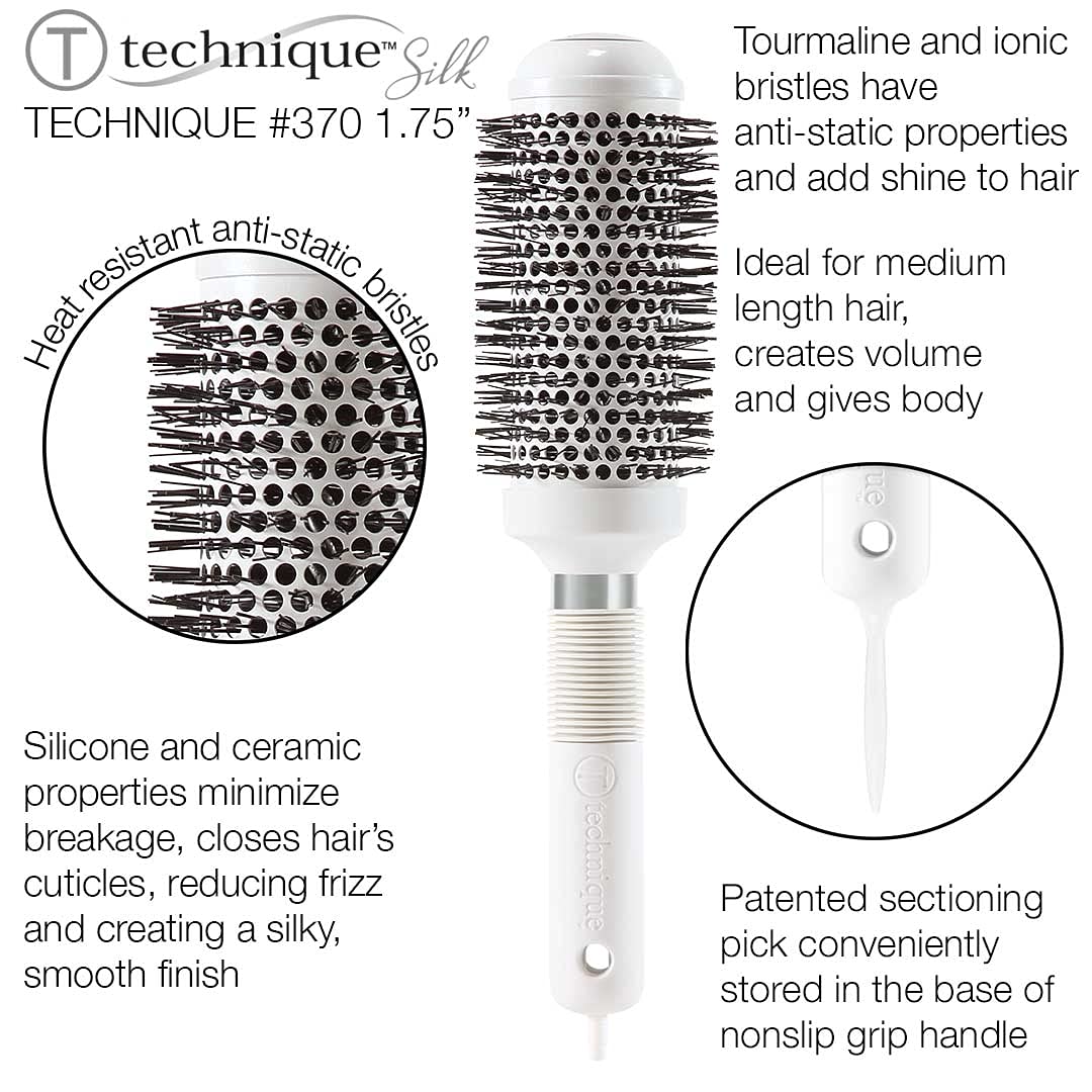 Cricket Technique Silk 1.75” Seamless Barrel Thermal Brush - Ceramic Tourmaline Ionic Bristles, Anti-Static, Heat-Resistant, Soft Touch Handle with Sectioning Pick, for Blow Drying, Curling & Styling