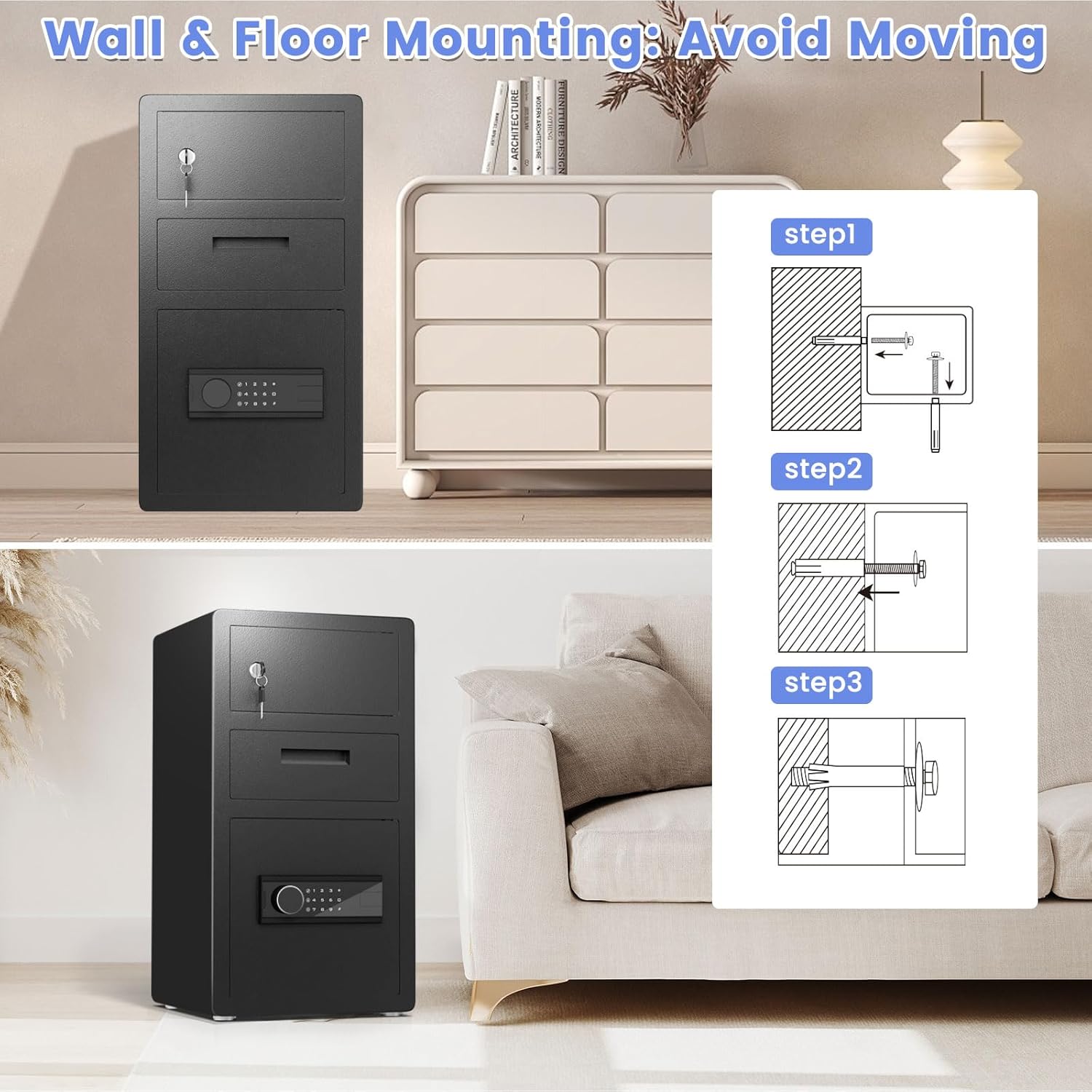 kavey 6.0 Cub Drop Safe for Business, Deposit Box with Drop Slot & LCD Keypad, Money Box with Dual Alarm & Mute Function, Large Safe for Vaulables, Home, Office - Image 9