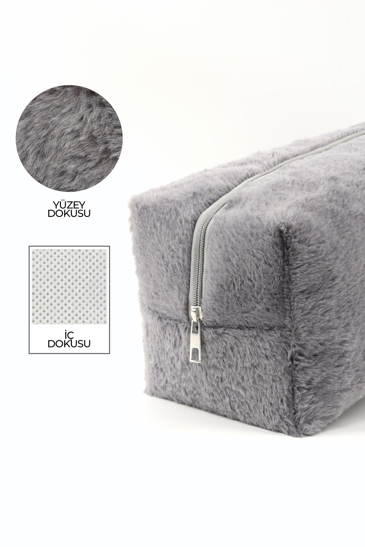 SHAKA Gri SHK268 XL Boy Peluş Kumaş Saç Şekillendirici Makyaj ve Seyahat Çantası