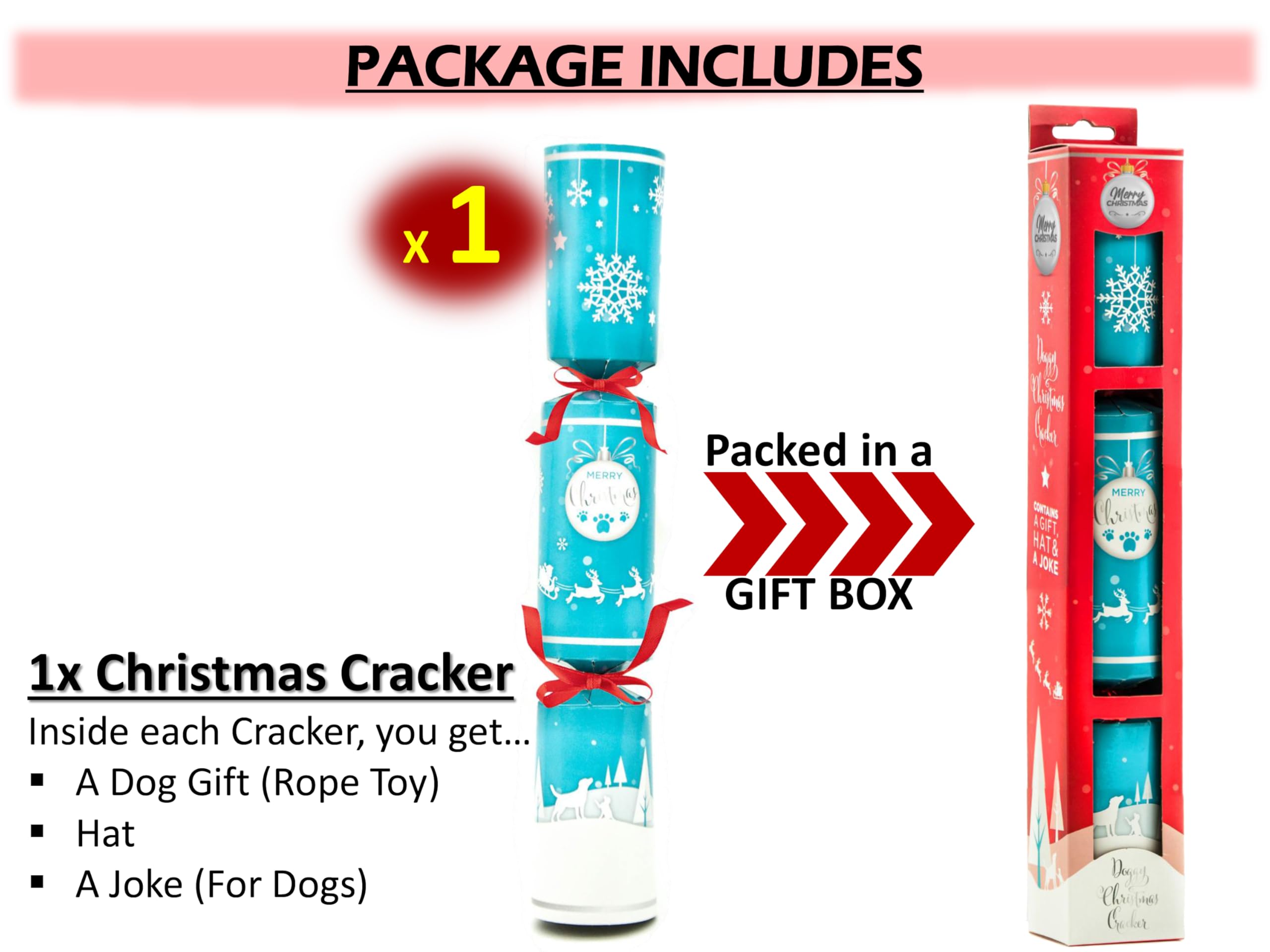 Petopedia Christmas Cracker for Dogs, 3-in-1 Dog Gifts: ROPE TOY, HAT & JOKE - Image 2