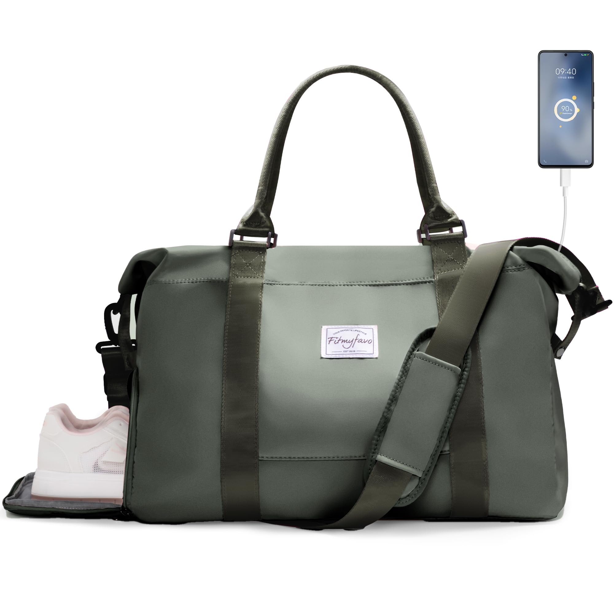 Travel Duffel Bag with Shoes Compartment, Weekender Overnight Bag with Wet Pocket for Women Girls Travel, Carry on Sports Tote Gym Bag with USB Charging Port