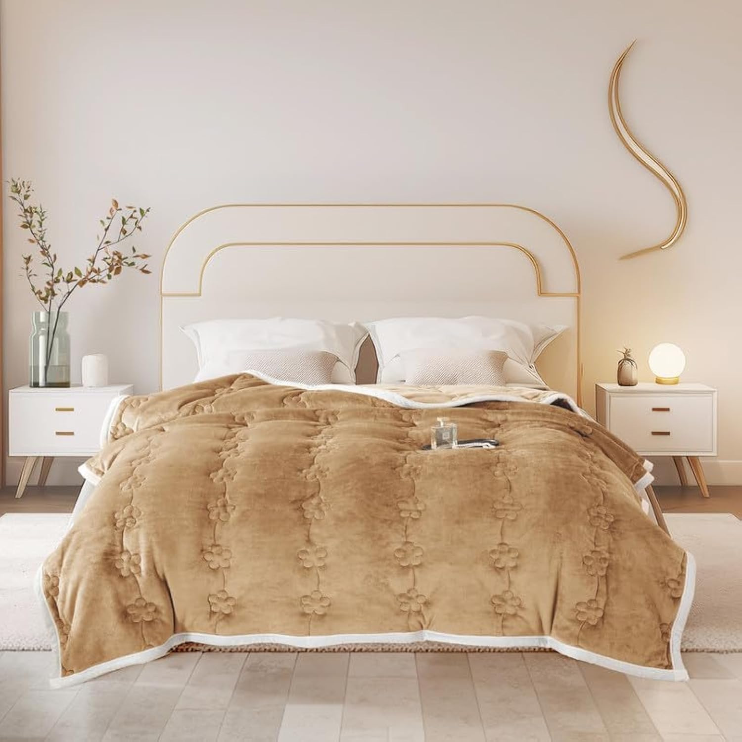ShowyLive Fluffy Fleece Blanket Sofa Bed Throw Flannel 810gsm Thick Blanket for Sofa Couch Recliner 3 Layer Cotton Plush Soft Breathable Washable Throw Blanket for Winter Autumn (Camel
