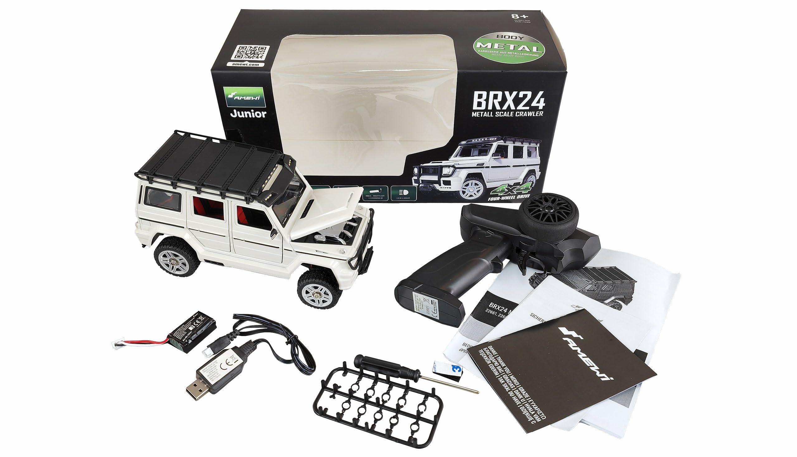 Amewi BRX24 Metal Scale RC Crawler zdalnie sterowany samochód 4WD 1:24 RTR biały