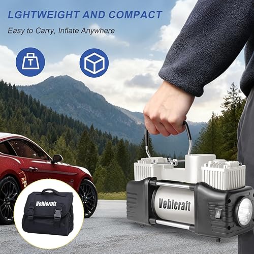 Miniatura 6 de Inflador de neumáticos plateado de alta resistencia con bolsa portátil, accesorios para automóvil, bomba de compresor de aire de metal de 12 V, 150