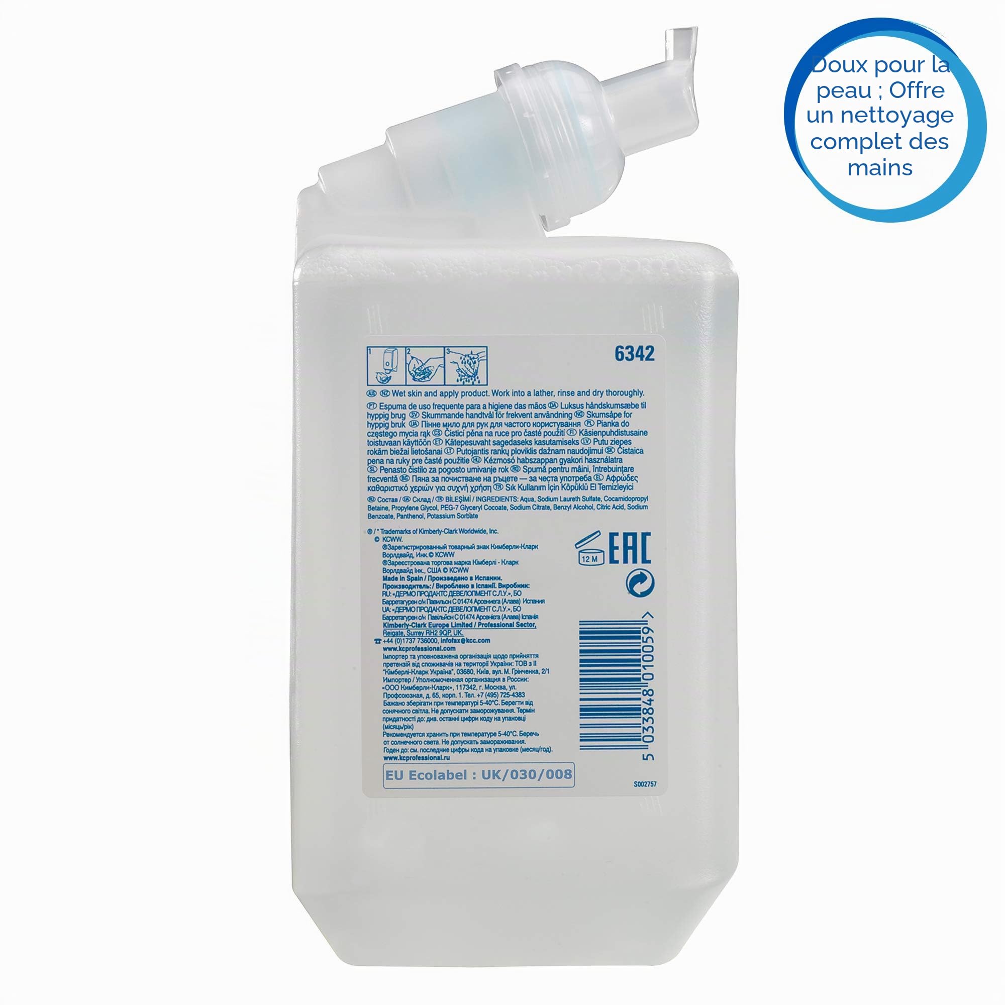 Scott® Control™ 6342 Mousse Lavante pour les Mains, Savon Mousse Transparent Sans Parfum pour Usage Fréquent, Écolabel Européen, 1 Recharge x 1 Litre