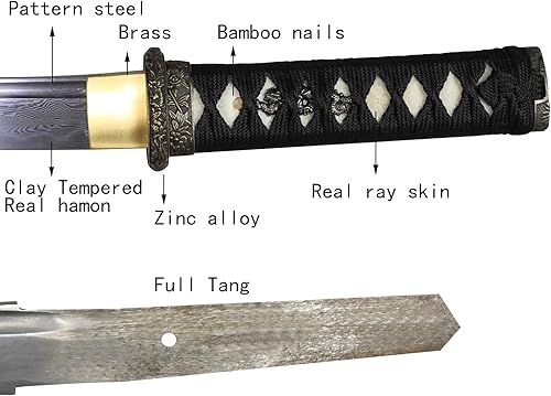 Miniatura 4 de Cuchillo japonés Tanto hecho a mano, arcilla de acero de Damasco, templado, afilado, corta, espada mini, katana, 20 pulgadas