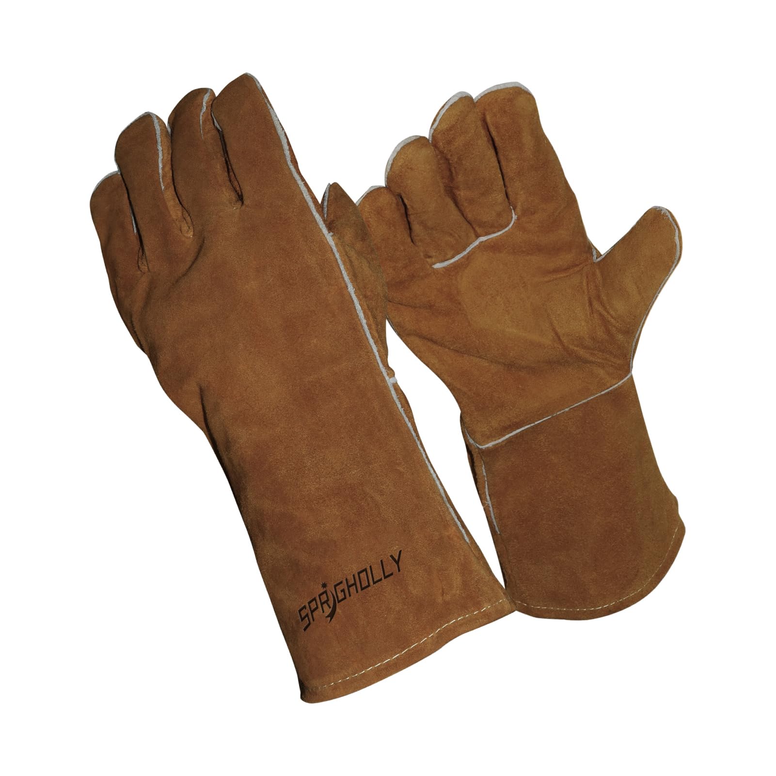Guantes de soldadura 14 pulgadas 932℉ Guantes de cuero para soldadura forja/mig Resistentes al calor/fuego, horno/parrilla/chimenea/horno/cacerola/caldera/BBQ/manipulación de animales.