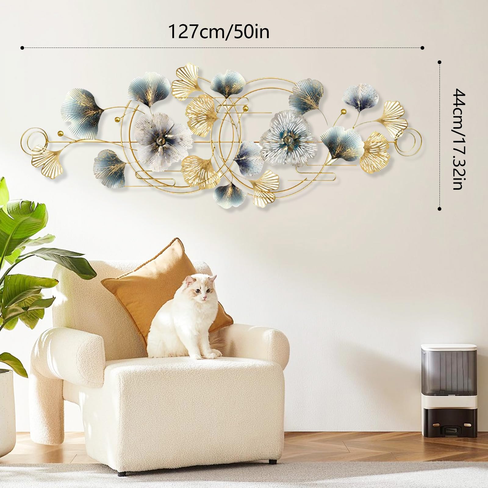 Aisny Decorazione Murale Soggiorno, 127X44cm Decorazione Murale 3D Parete Soggiorno Fiori Sculture Metallo Sospesa Divano Sfondo Ufficio Ornamenti Murali Con 2 Viti
