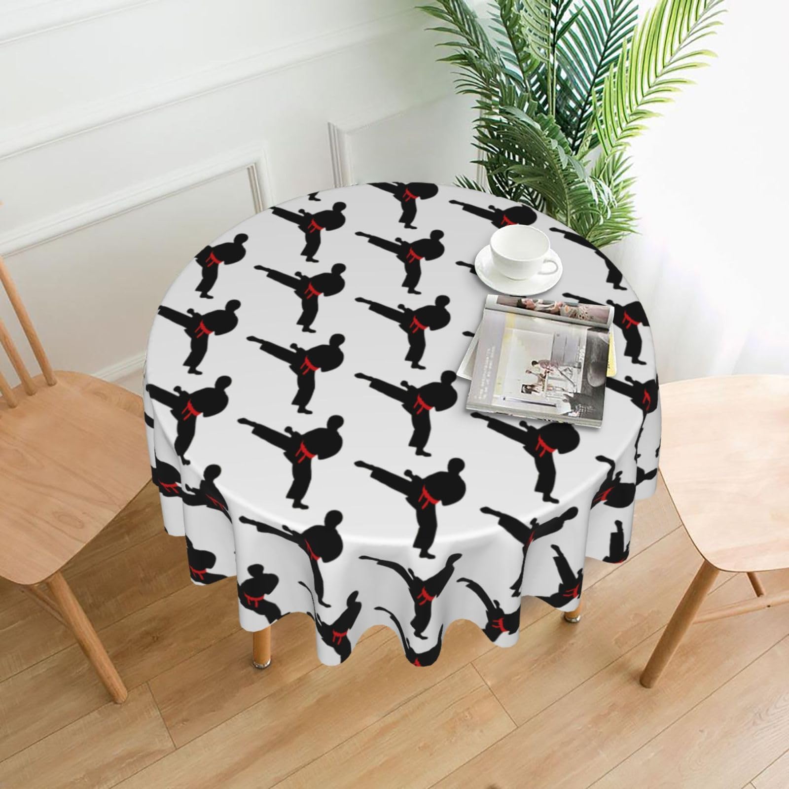 VCzsdff Karate Boy Vector Changeable Belt Color Print Stain Resistant Round Tablecloth 60in Family Friendly Polyester Cloth for Kids Meals