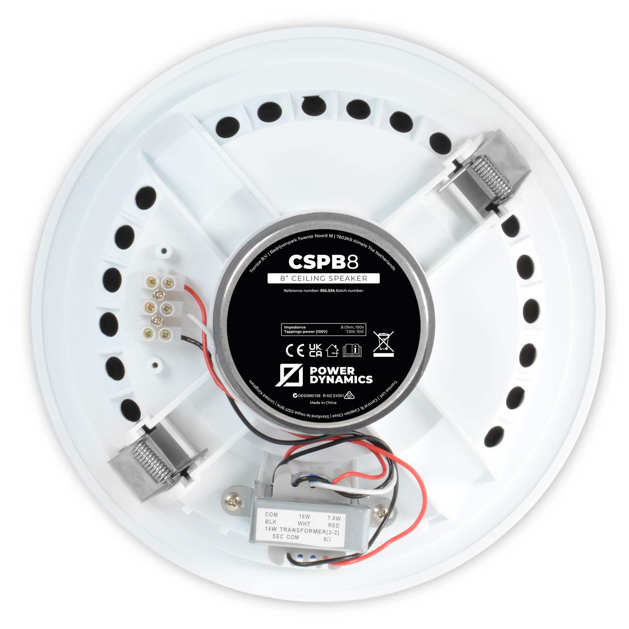 Power Dynamics CSPB8 Haut-Parleur de Plafond 100V 15W, Enceinte Encastrable 8", Audio Commercial Haute Qualité, Installation Simple, Idéal Restaurants, Magasins, Espaces Publics